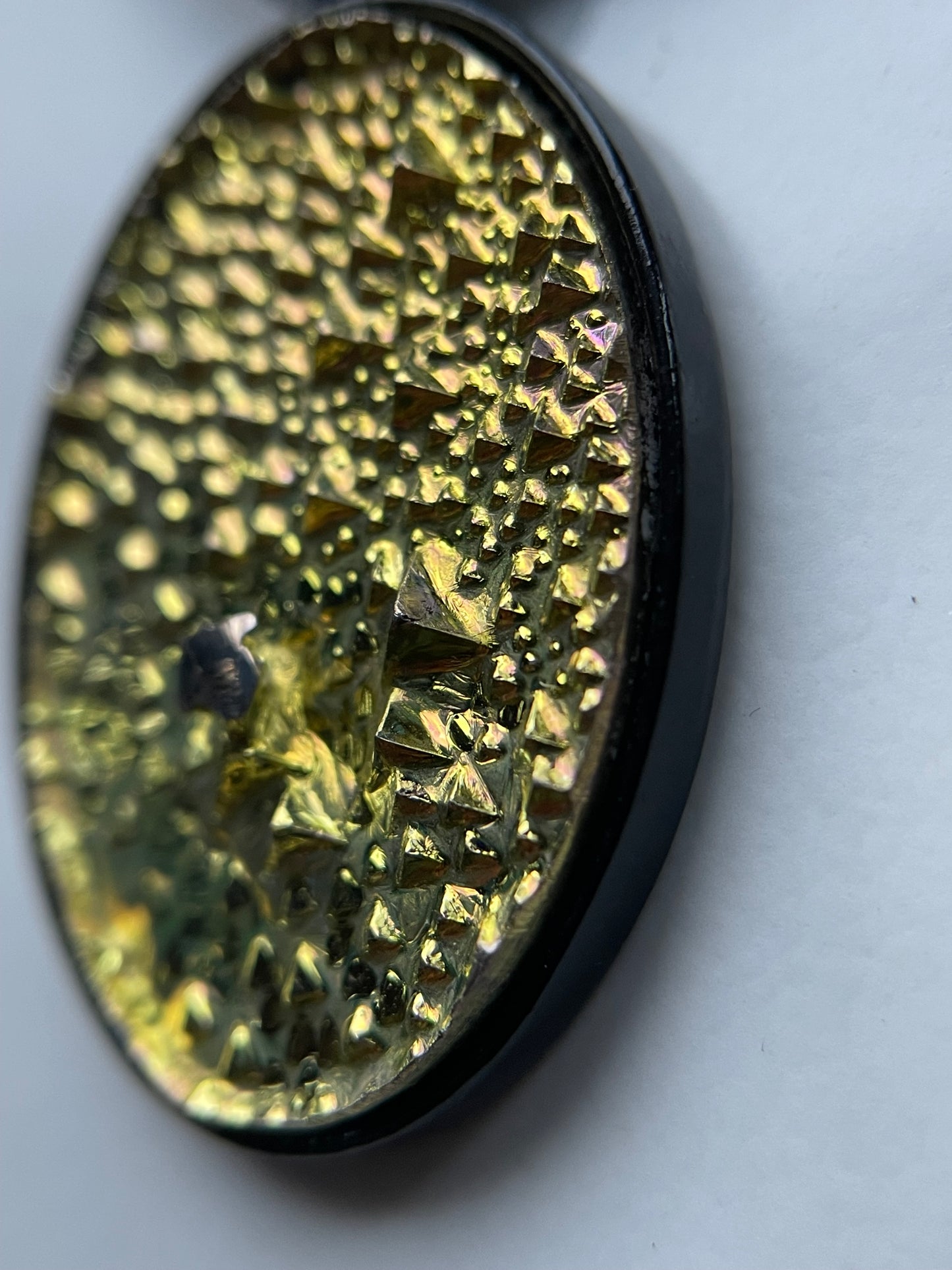 Gold Bismuth Crystal Metal Art Cord Necklace OVAL