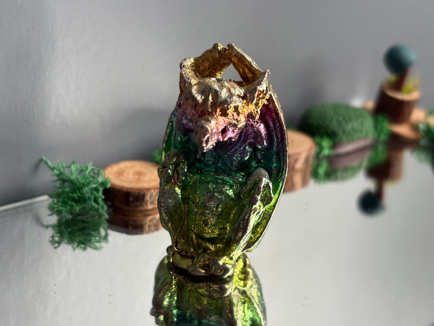 Rainbow Bismuth Crystal Gargoyle Metal Art Sculpture (1)