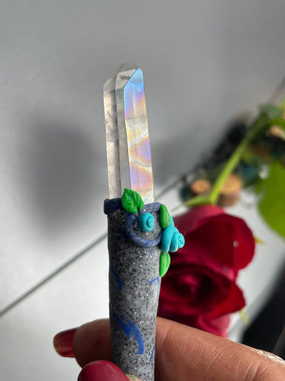 Angel Aura Quartz Crystal Gemstone Blue Rose Granite Wand