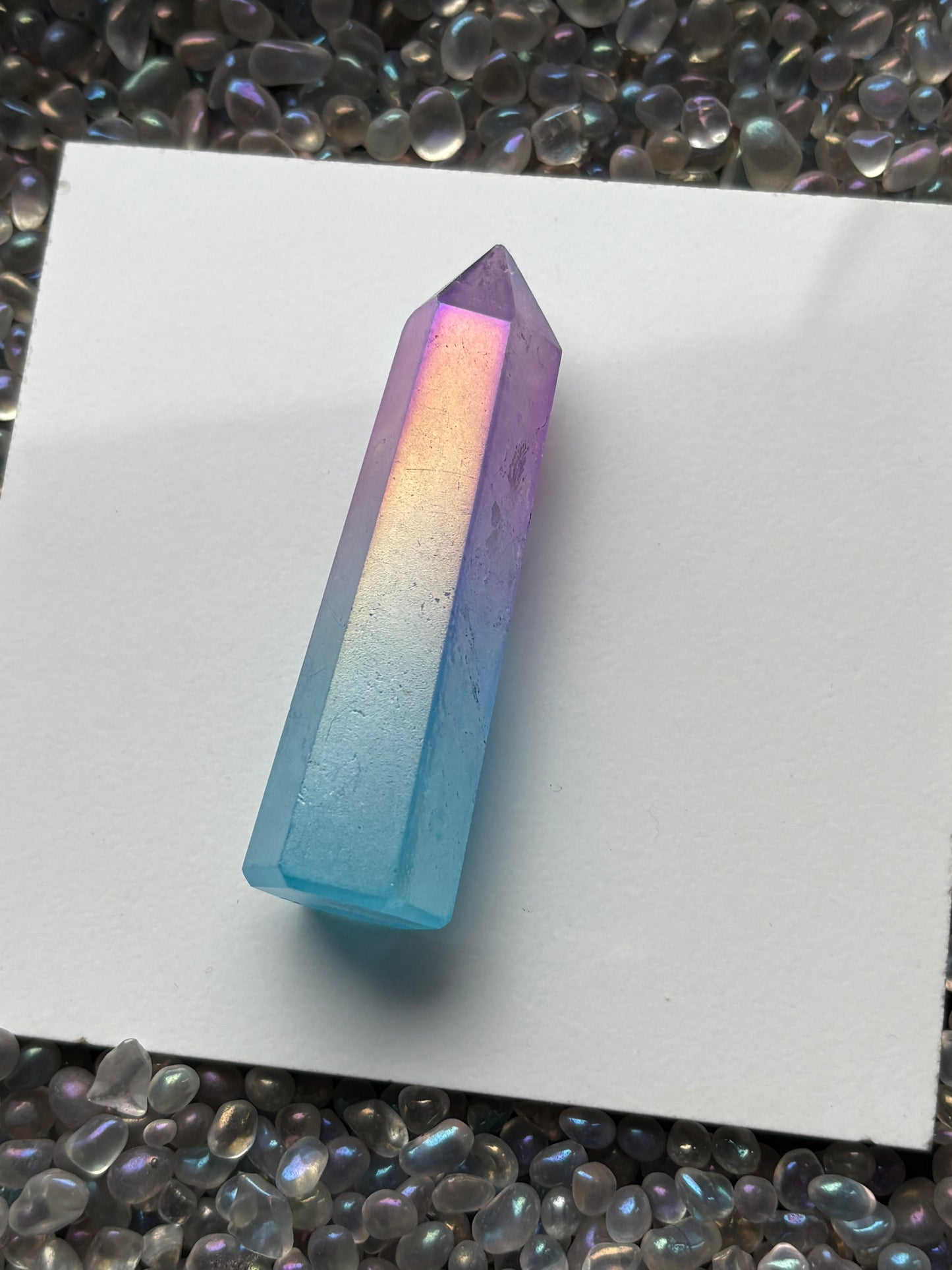 Aura Quartz Gemstone Crystal Tower & Watercolour Painting Framed Gift Set