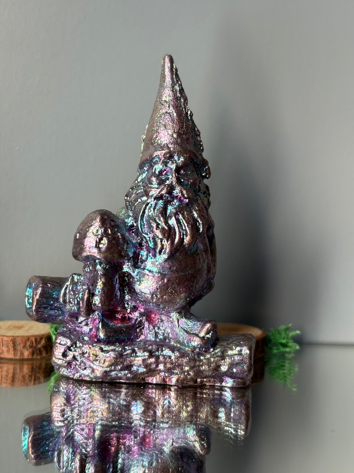 Purple Blue Bismuth Crystal Gnome Metal Art Sculpture
