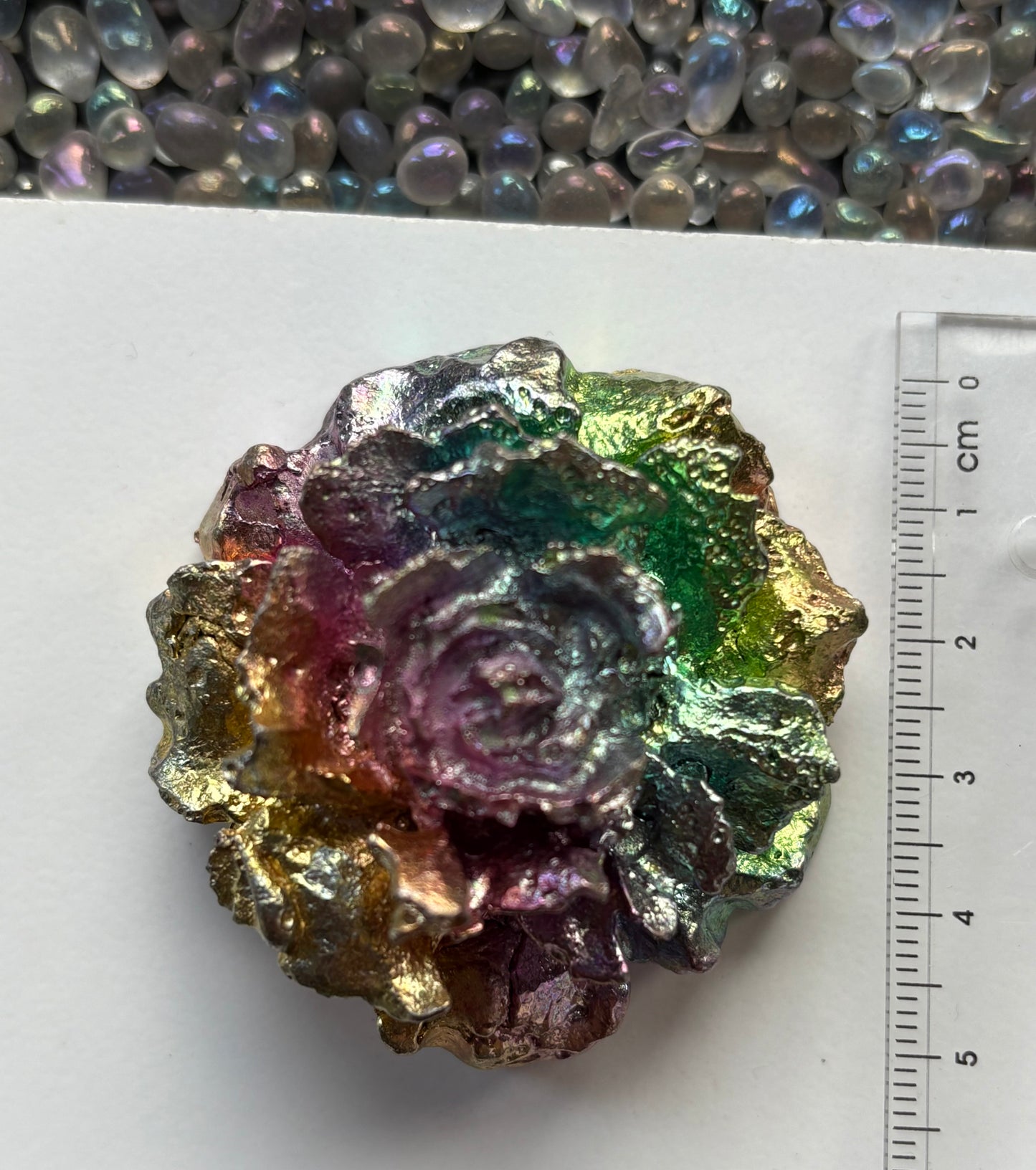 Rainbow Bismuth Crystal Rose Flower Metal Art Sculpture - Large