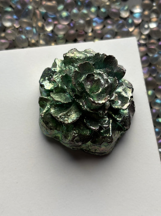 Teal Bismuth Crystal Small Rose Flower Metal Art Sculpture