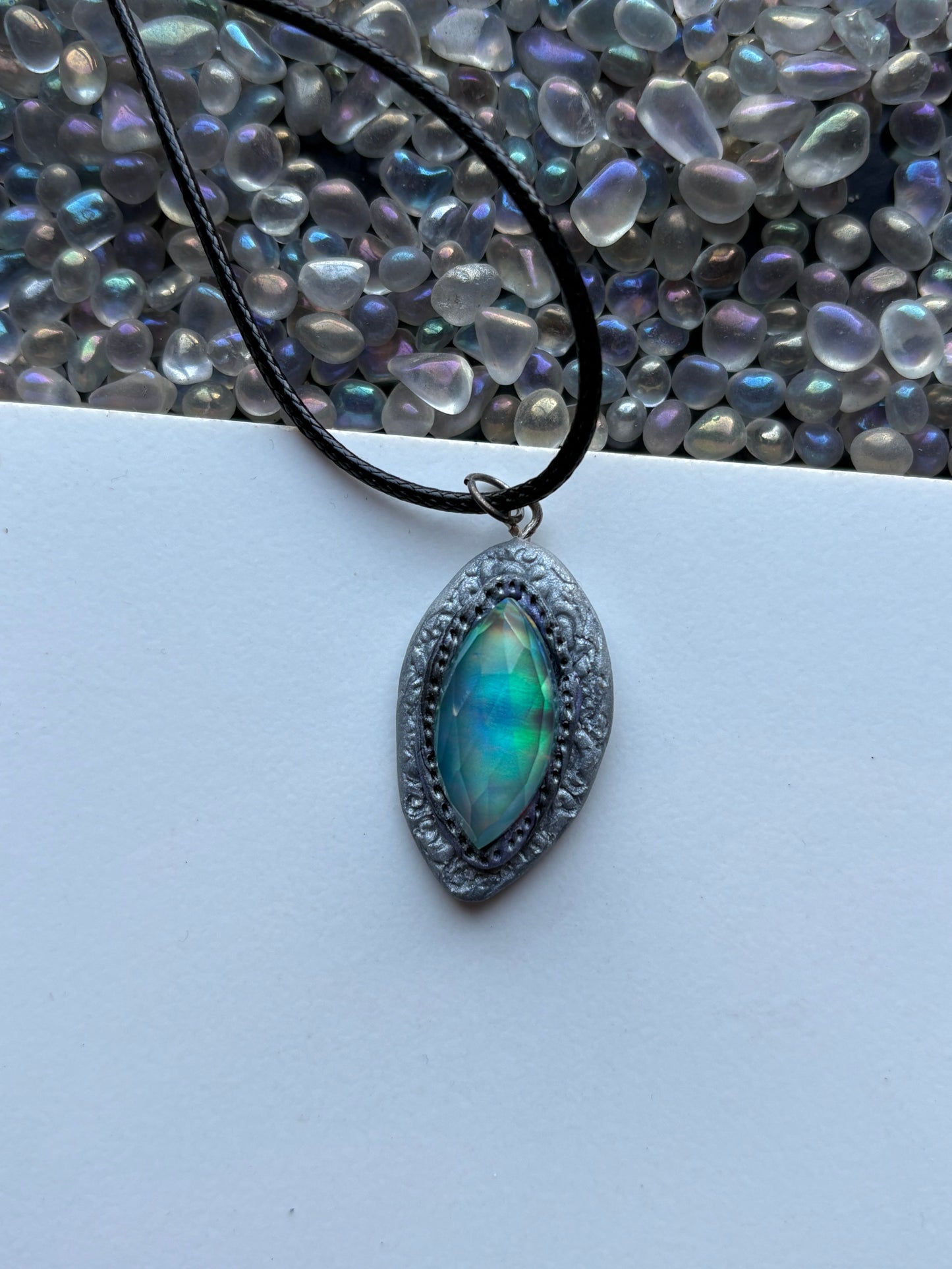 Aurora Opal Doublet Crystal Gemstone - Silver Oval - Necklace