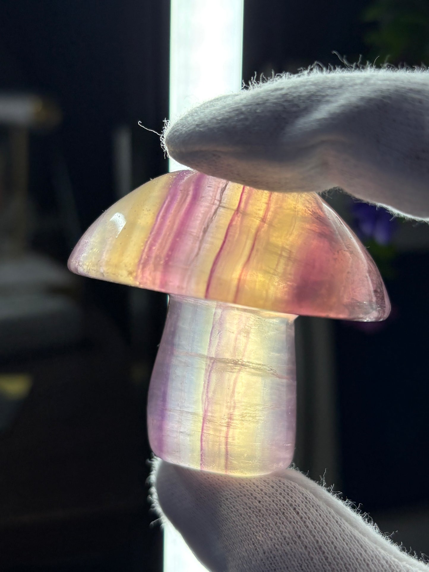 Rainbow Fluorite Crystal Gemstone Mushroom Carving - Large