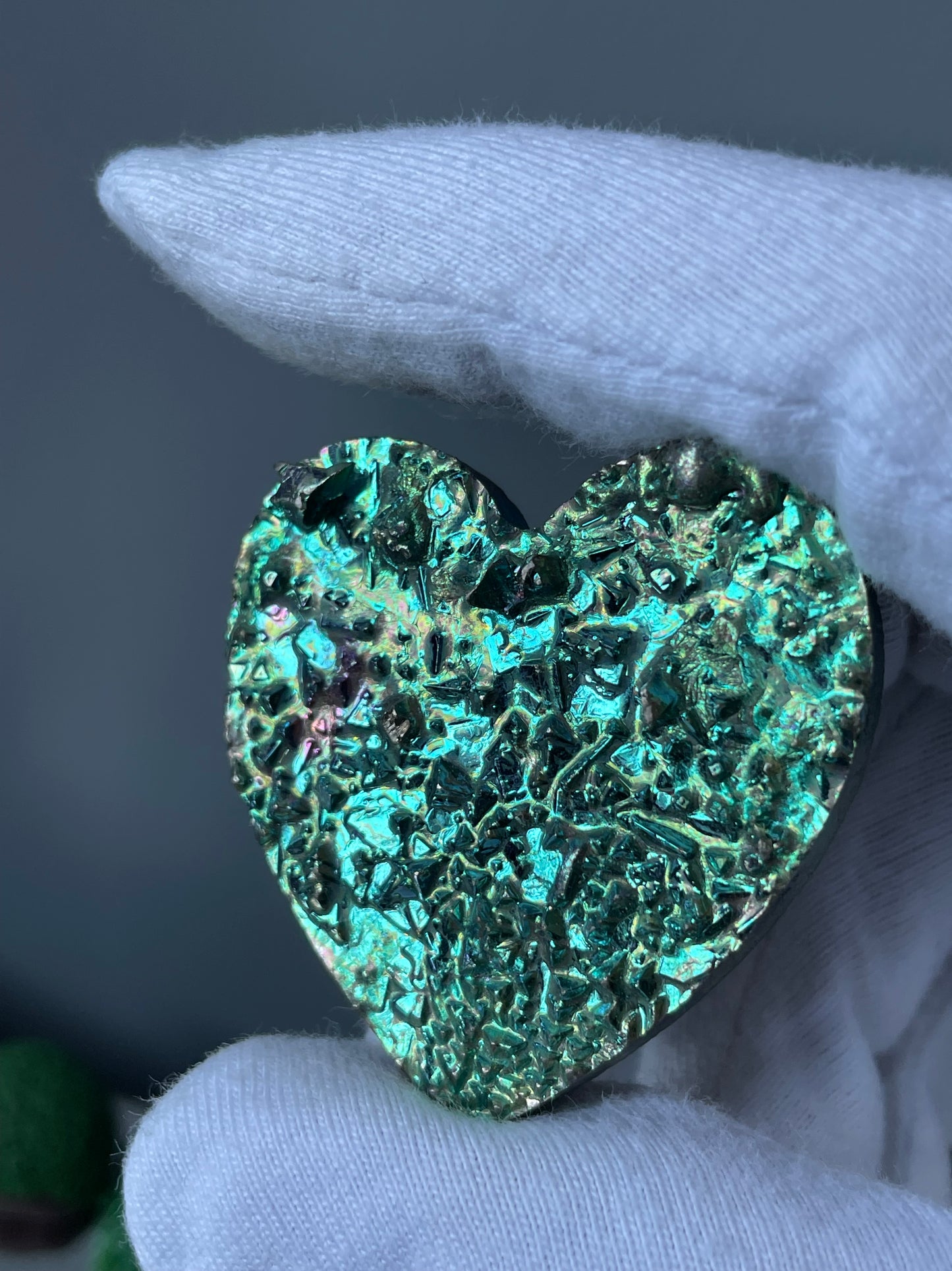 Teal Bismuth Crystal Heart Cut Out Metal Art
