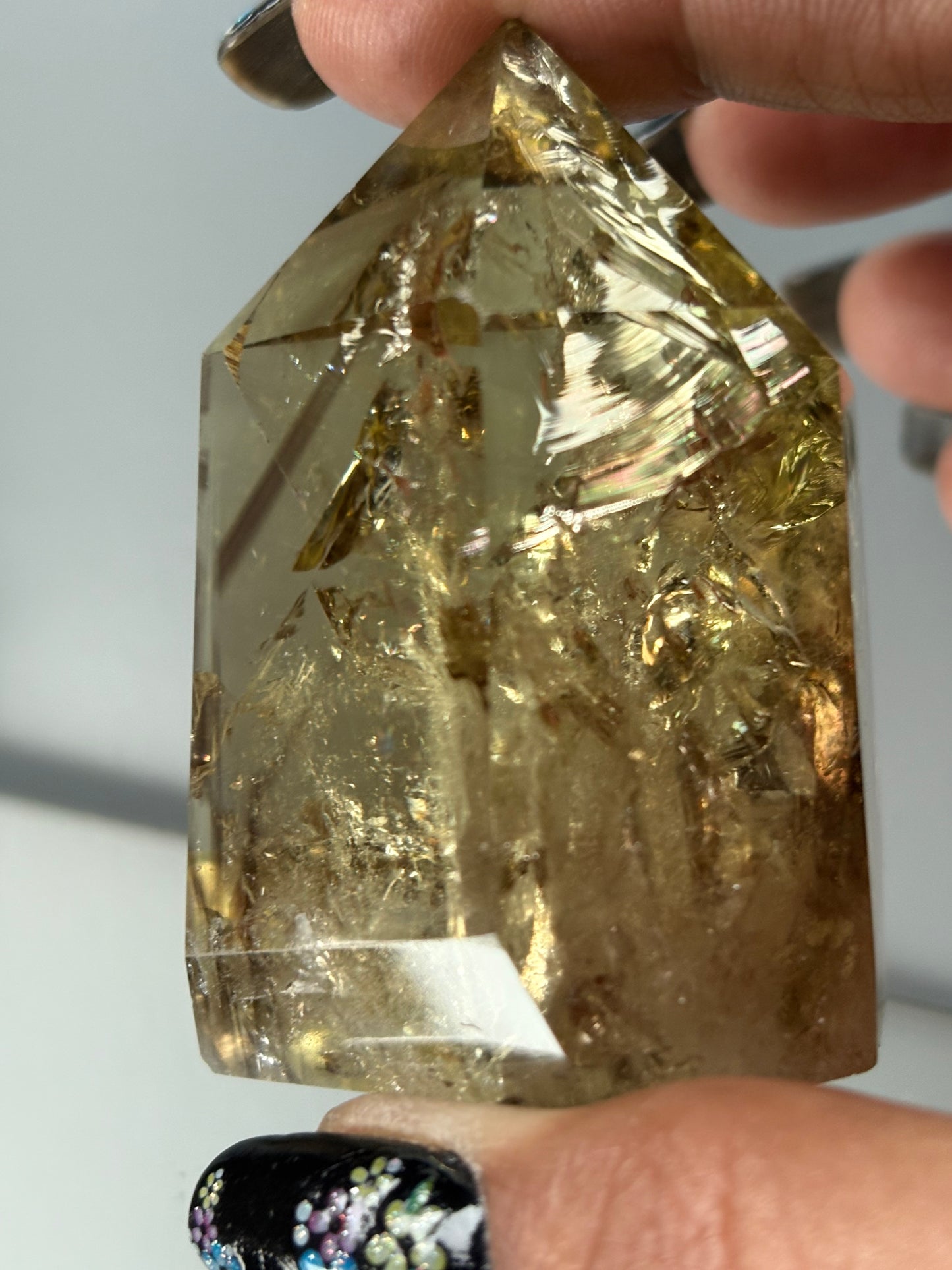 Rainbow Phantom Smoky Citrine Crystal Gemstone Tower Point - P4