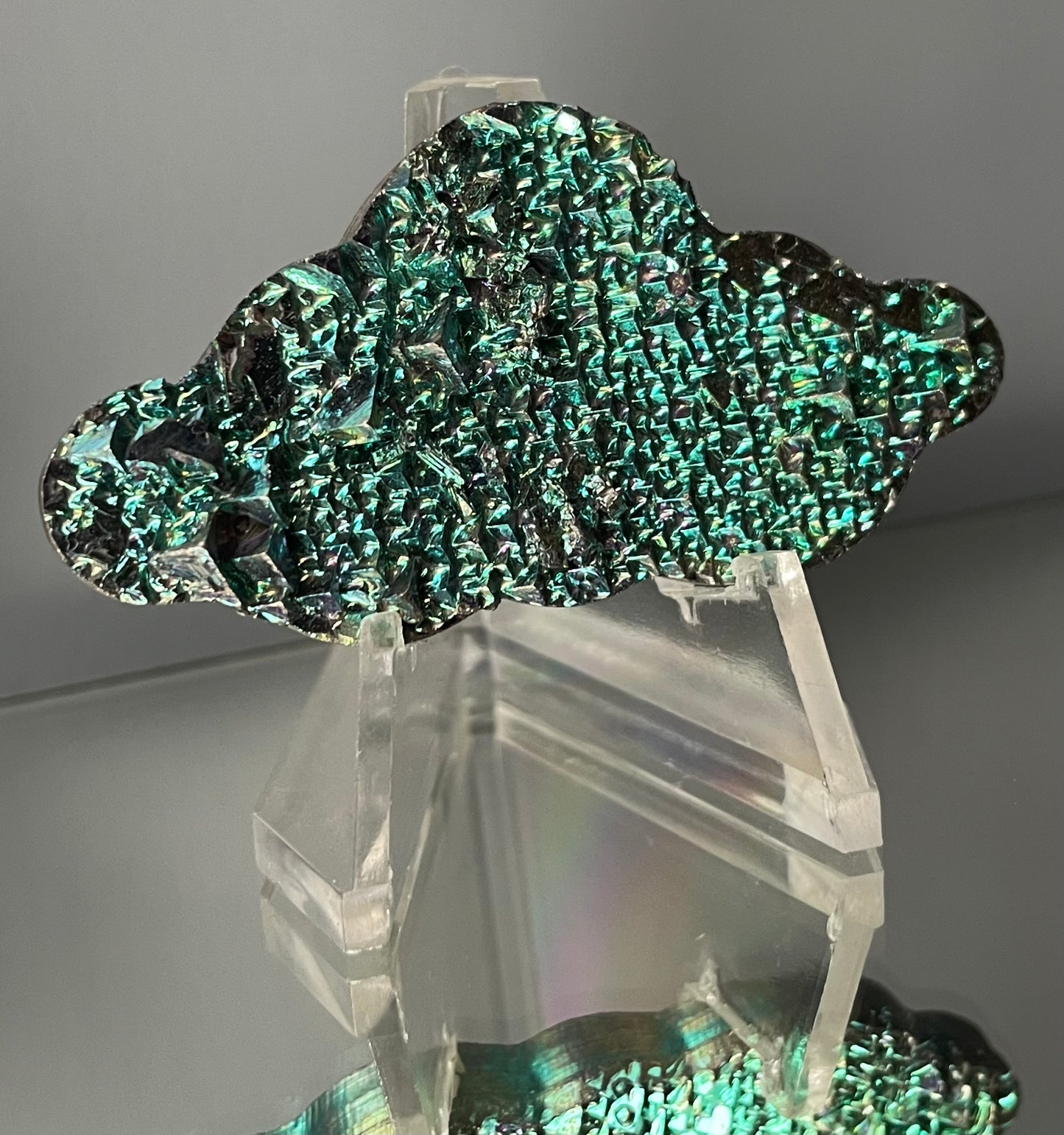 Teal Bismuth Crystal Cloud Cut Out Metal Art