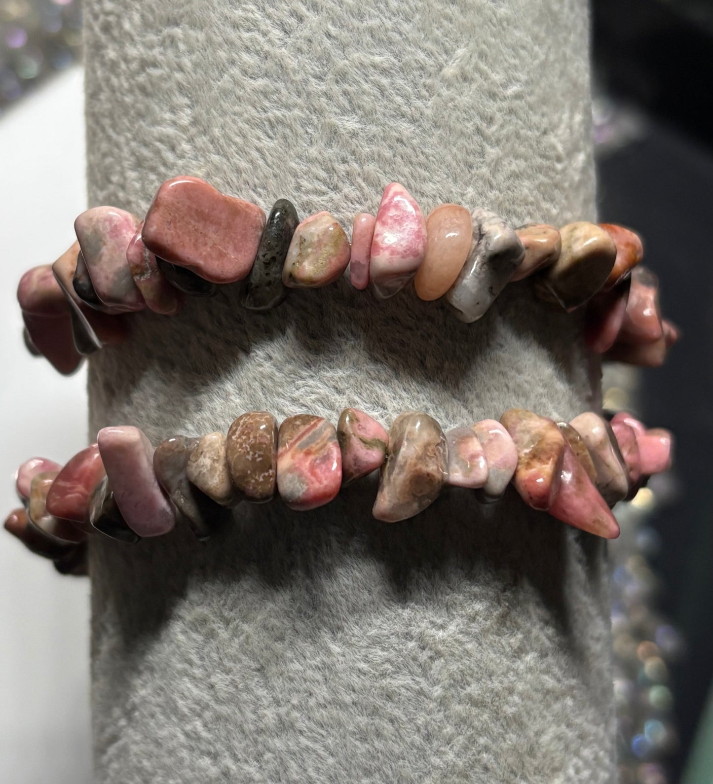 Rhodonite Rough Crystal Gemstone Stretch Bracelet