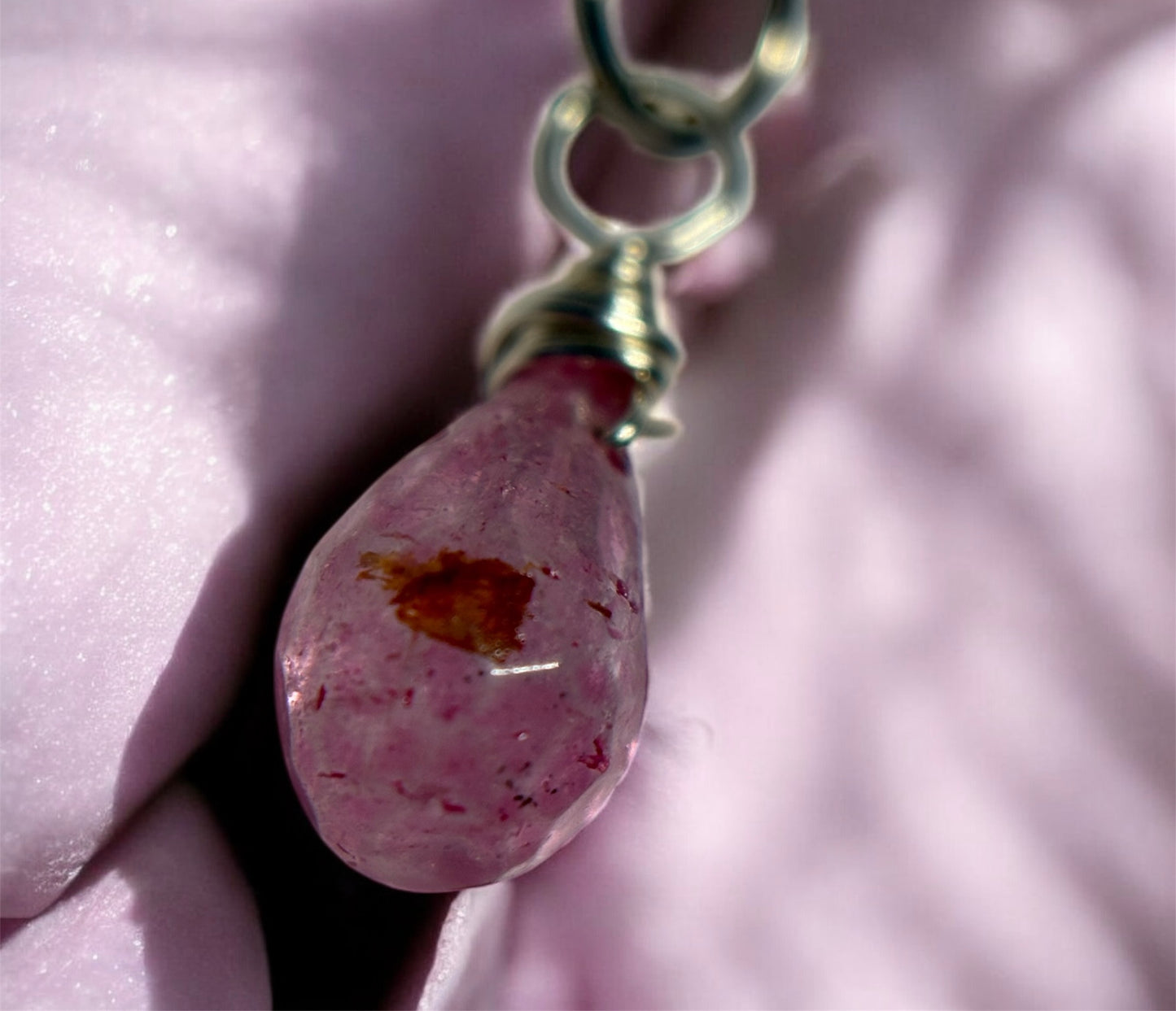 Pink Topaz Briolette Cut Drop Crystal Gemstone Silver Necklace (Certified) (2)