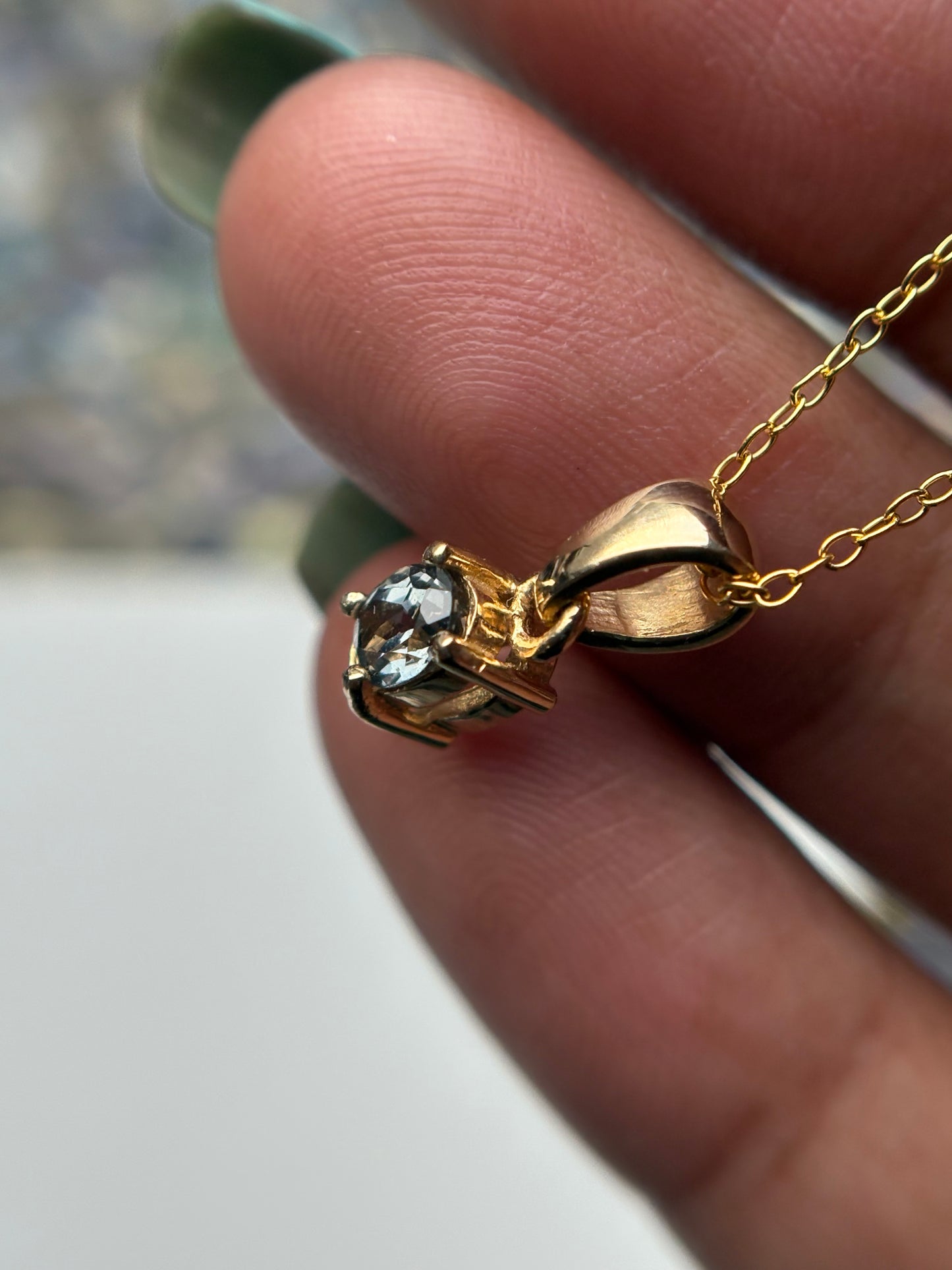 Grey Blue Spinel Oval Gemstone Gold 925 Sterling Silver Necklace
