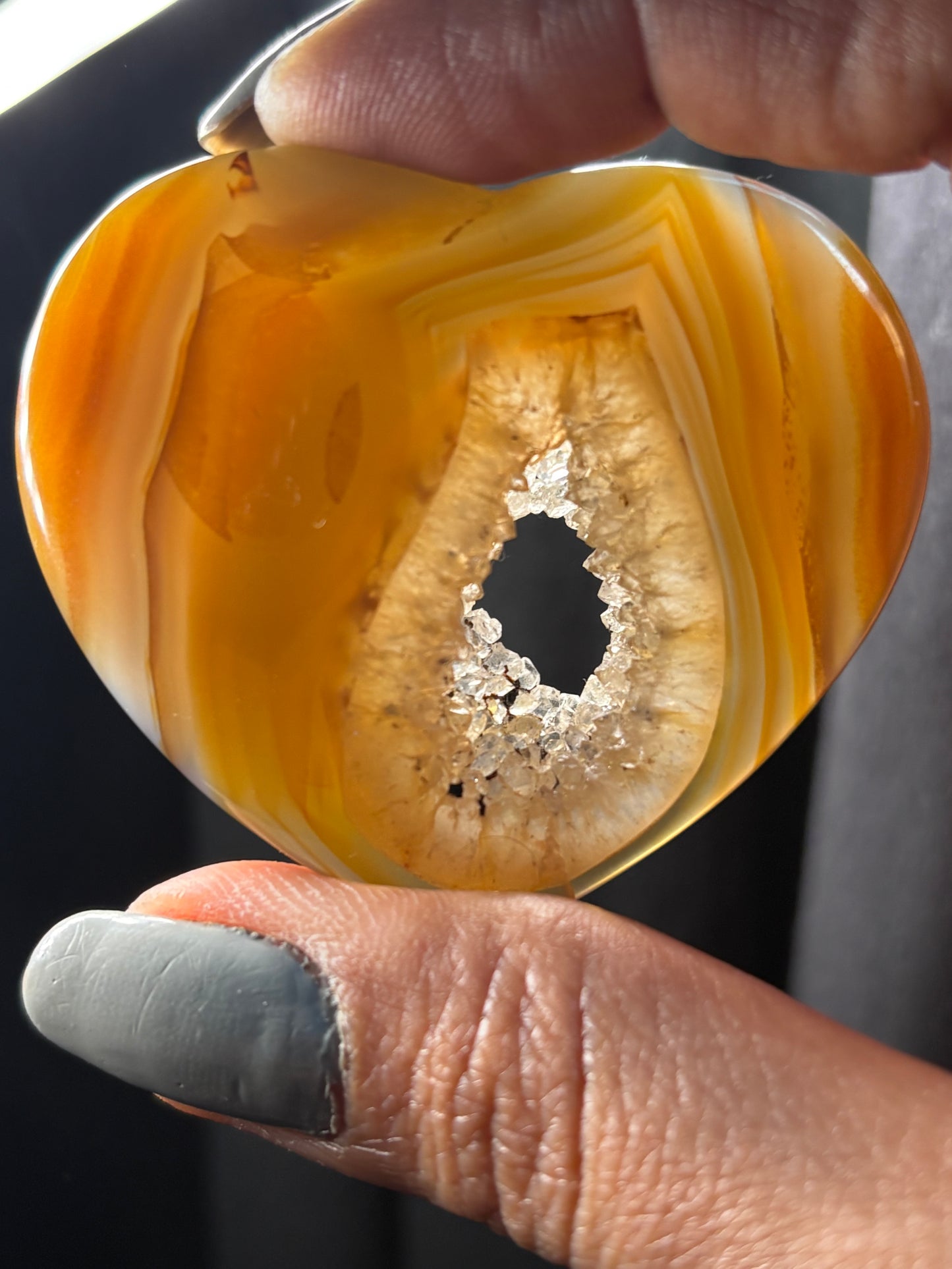 Beige Brown Druzy Agate Crystal Heart Carving - Small