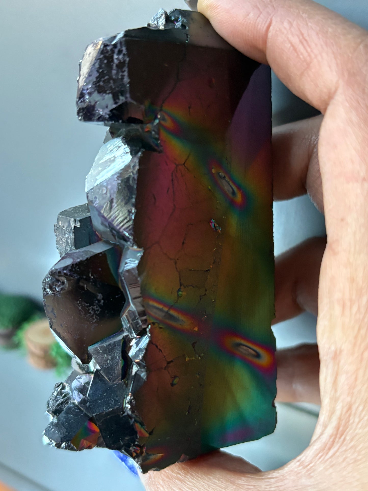 Black Aura Coated Amethyst Gemstone Crystal Cluster Tower Chunk (B)