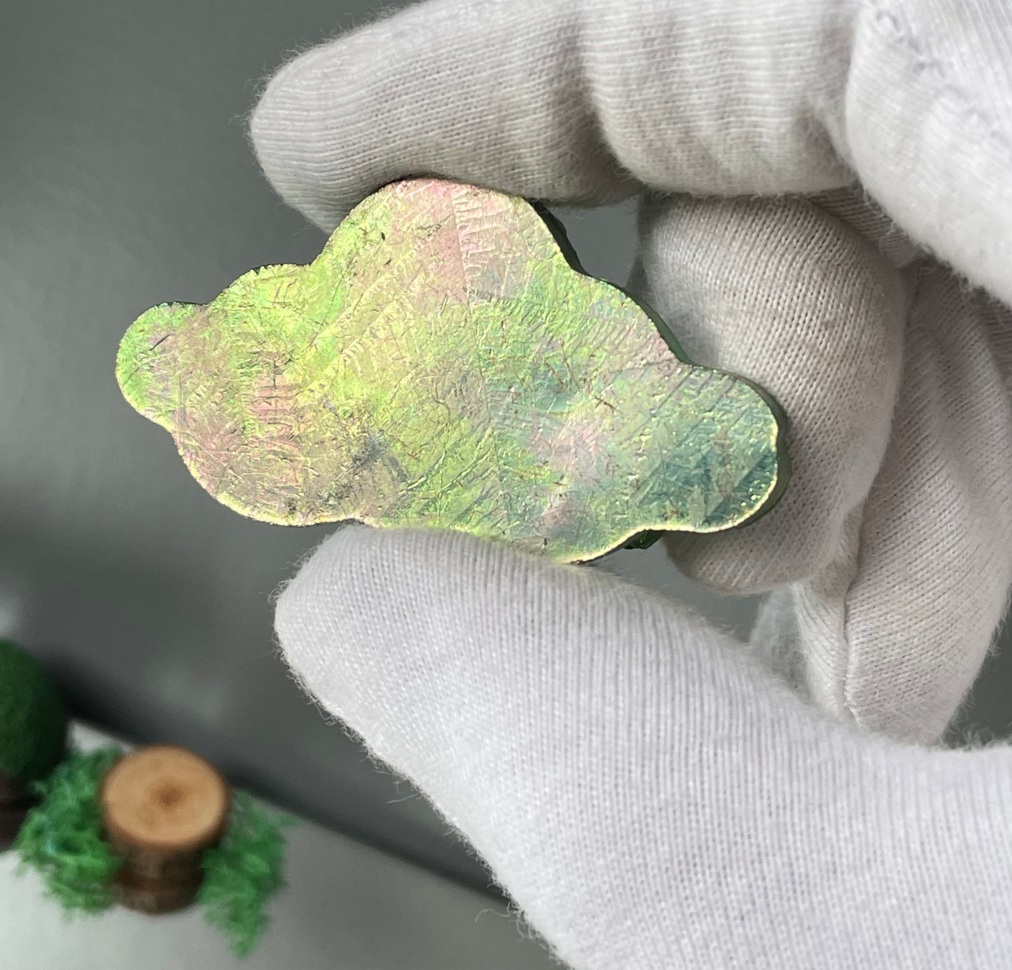 Green Bismuth Crystal Cloud Cut Out Metal Art