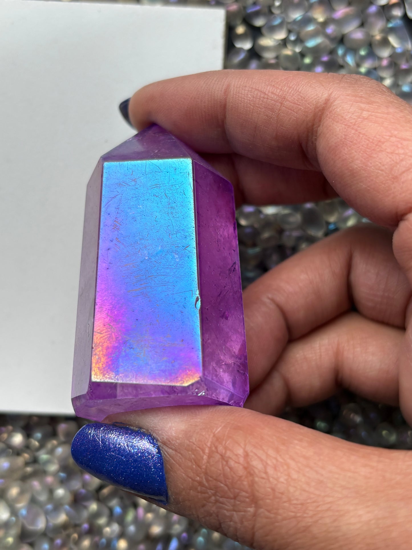 Purple Aura Quartz Crystal Gemstone Tower Point (C)