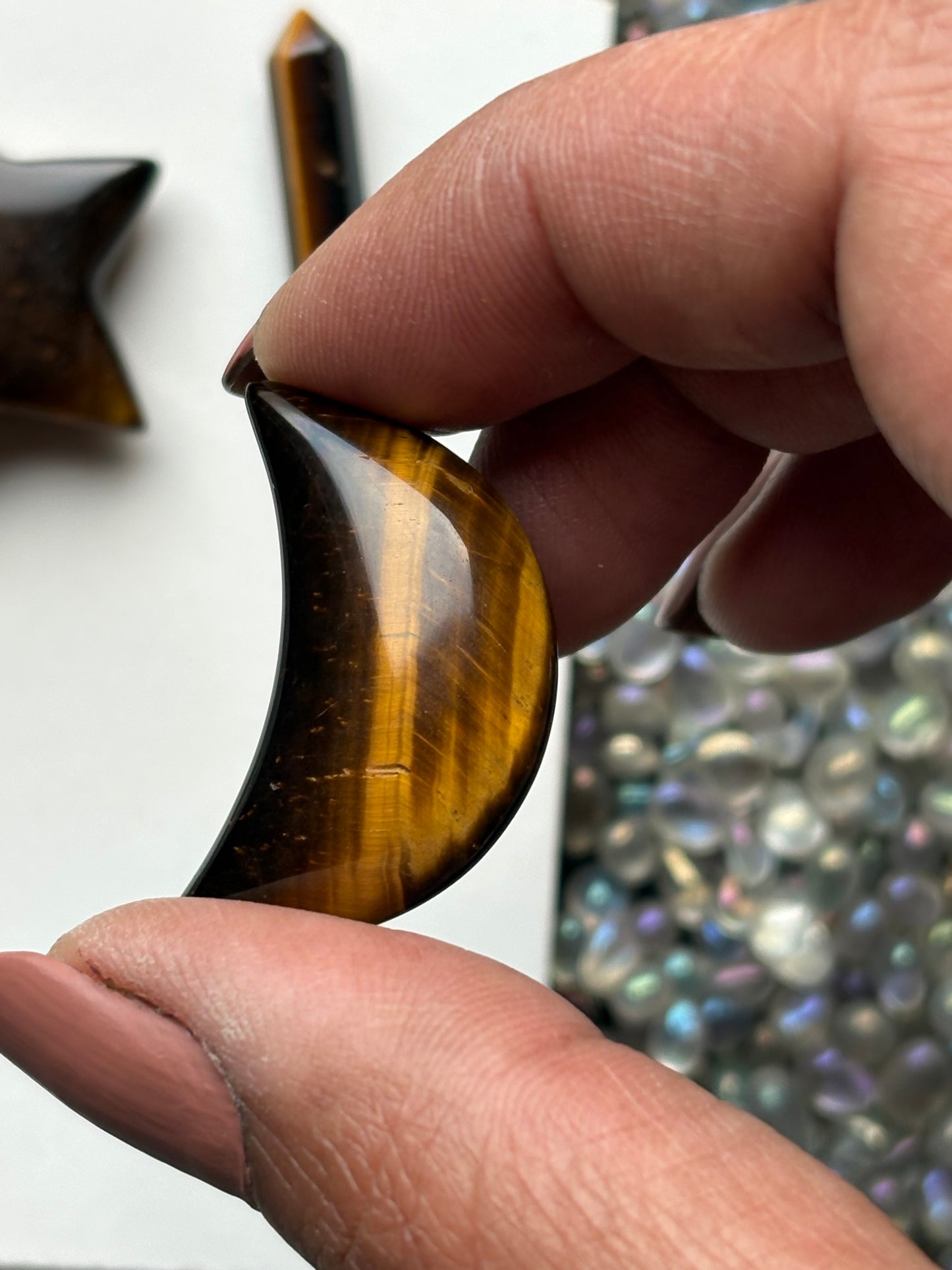 Brown Tigers Eye Gemstone Crystal Set - Mini Point Star & Moon