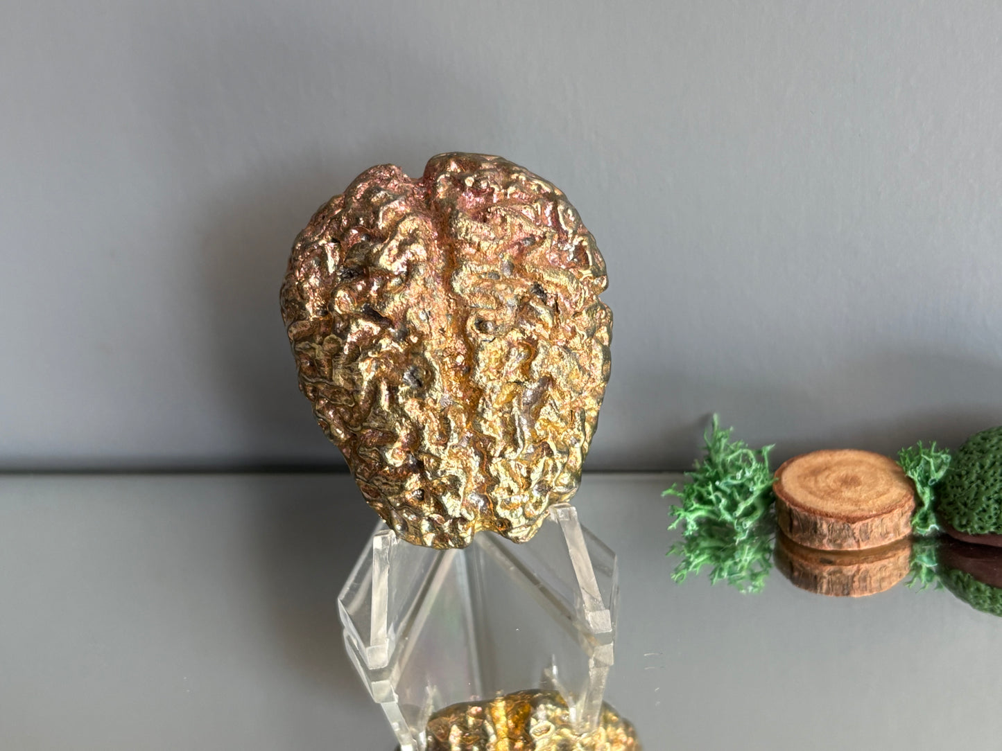 Peach Gold Bismuth Crystal Brain Metal Art Sculpture