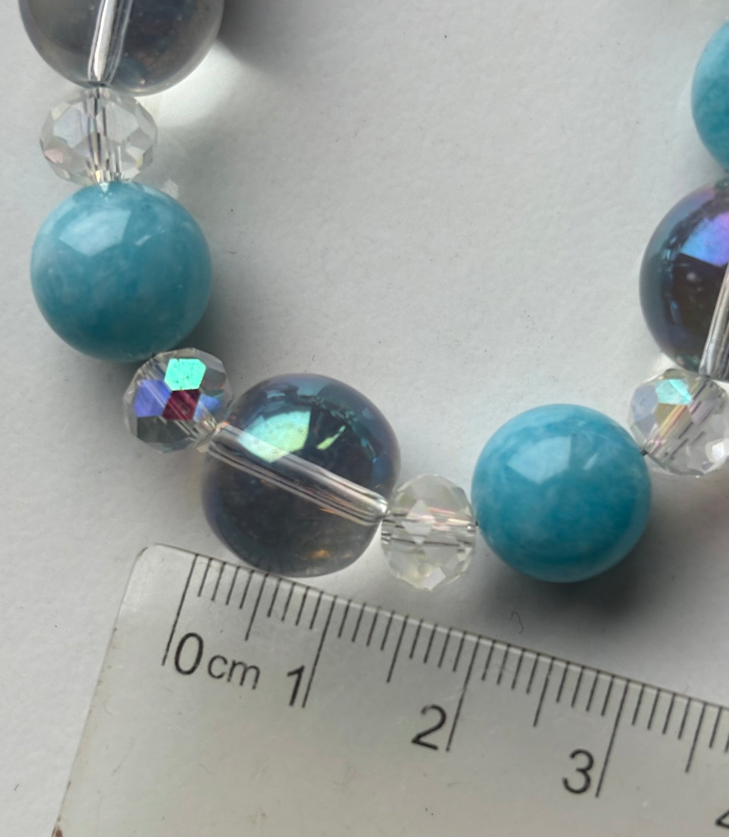 Blue Quartz Gemstone & Aura Coated Glass Crystal Beaded Silver Chunky Necklace