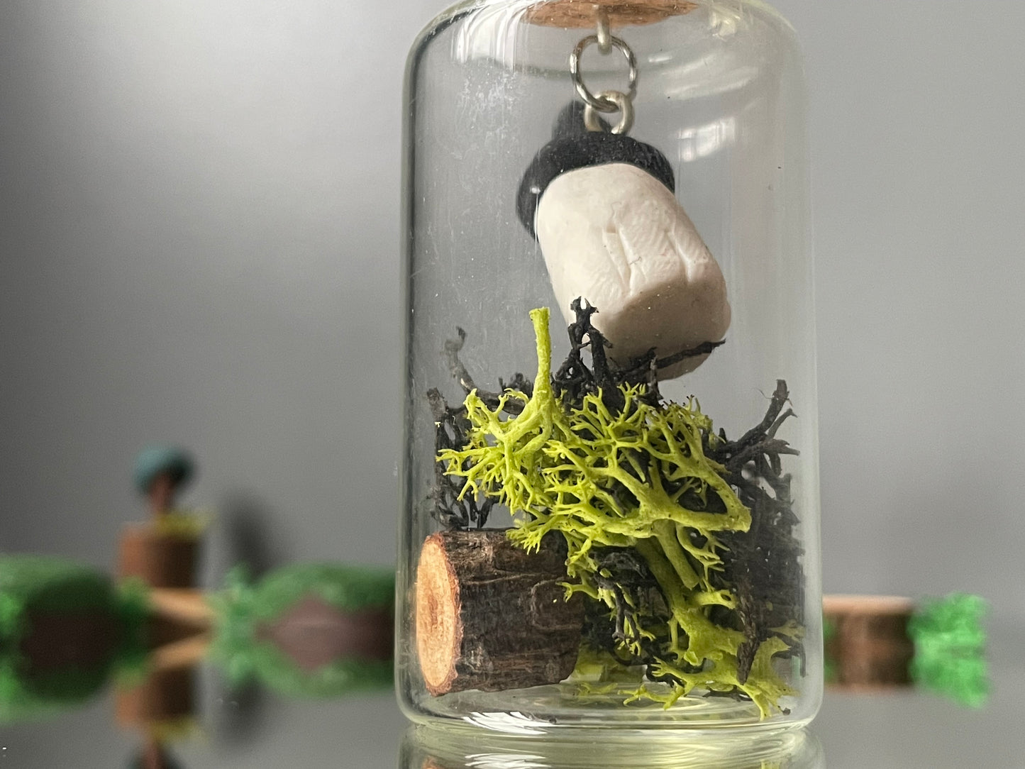 Floating Witchy Ghost In Garden Clay Glass Vial Art