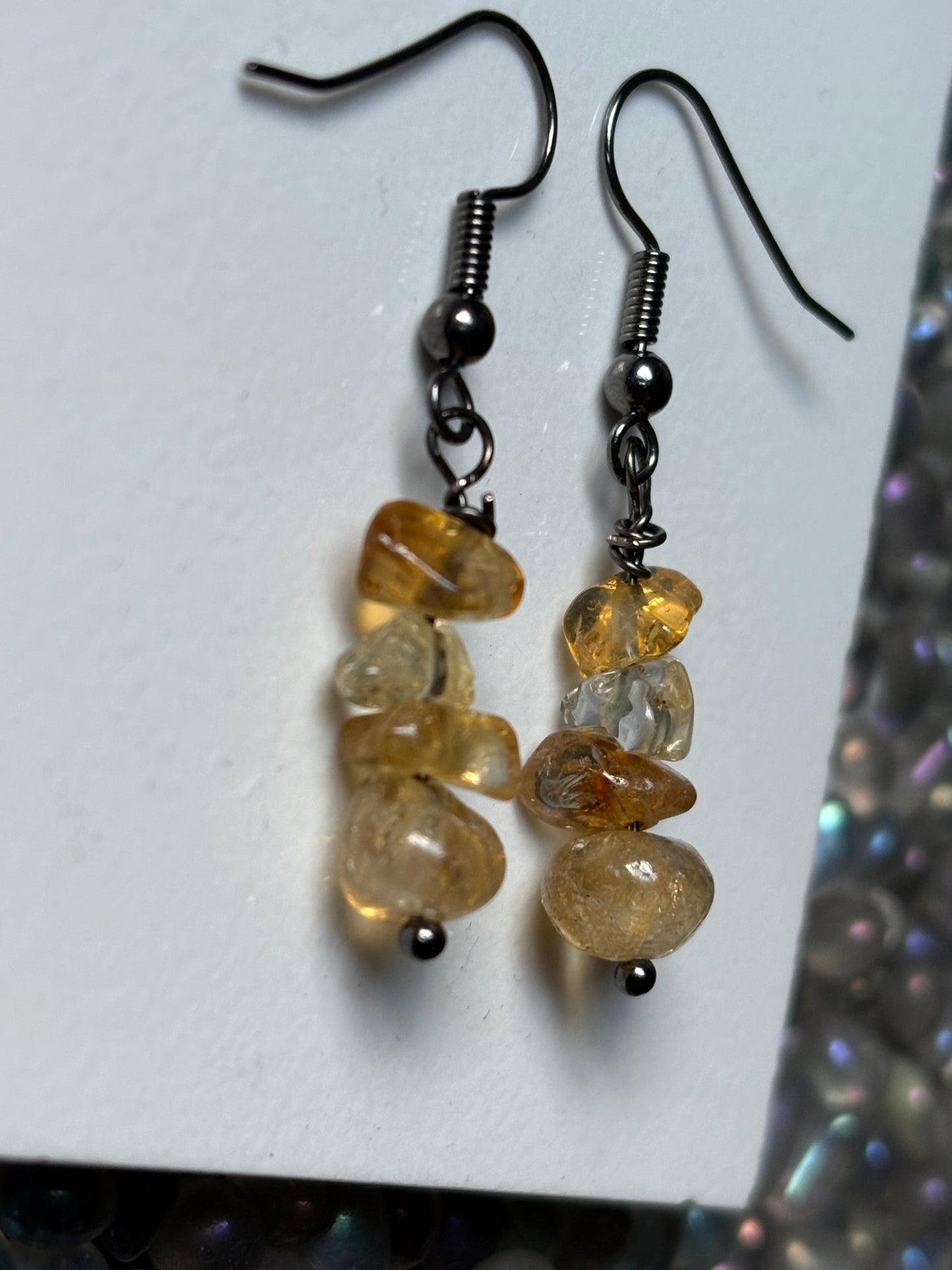 Citrine Rough Gemstone Crystal Black Earrings
