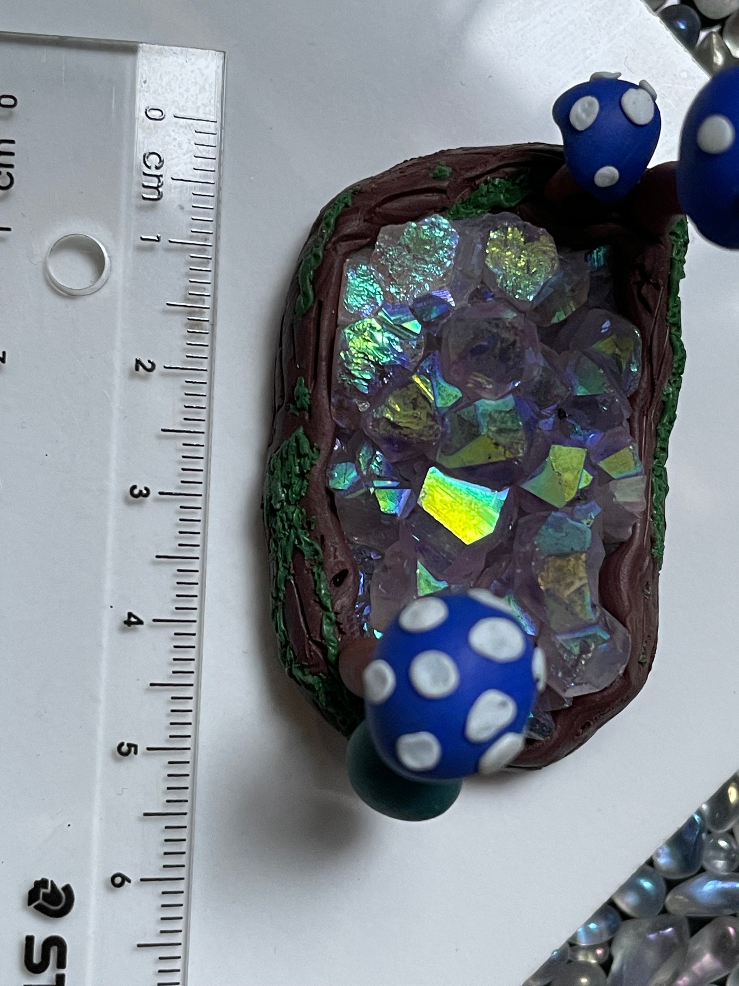 Aura Amethyst Crystal Gemstone Rectangular Cluster - Mini Mushroom Garden