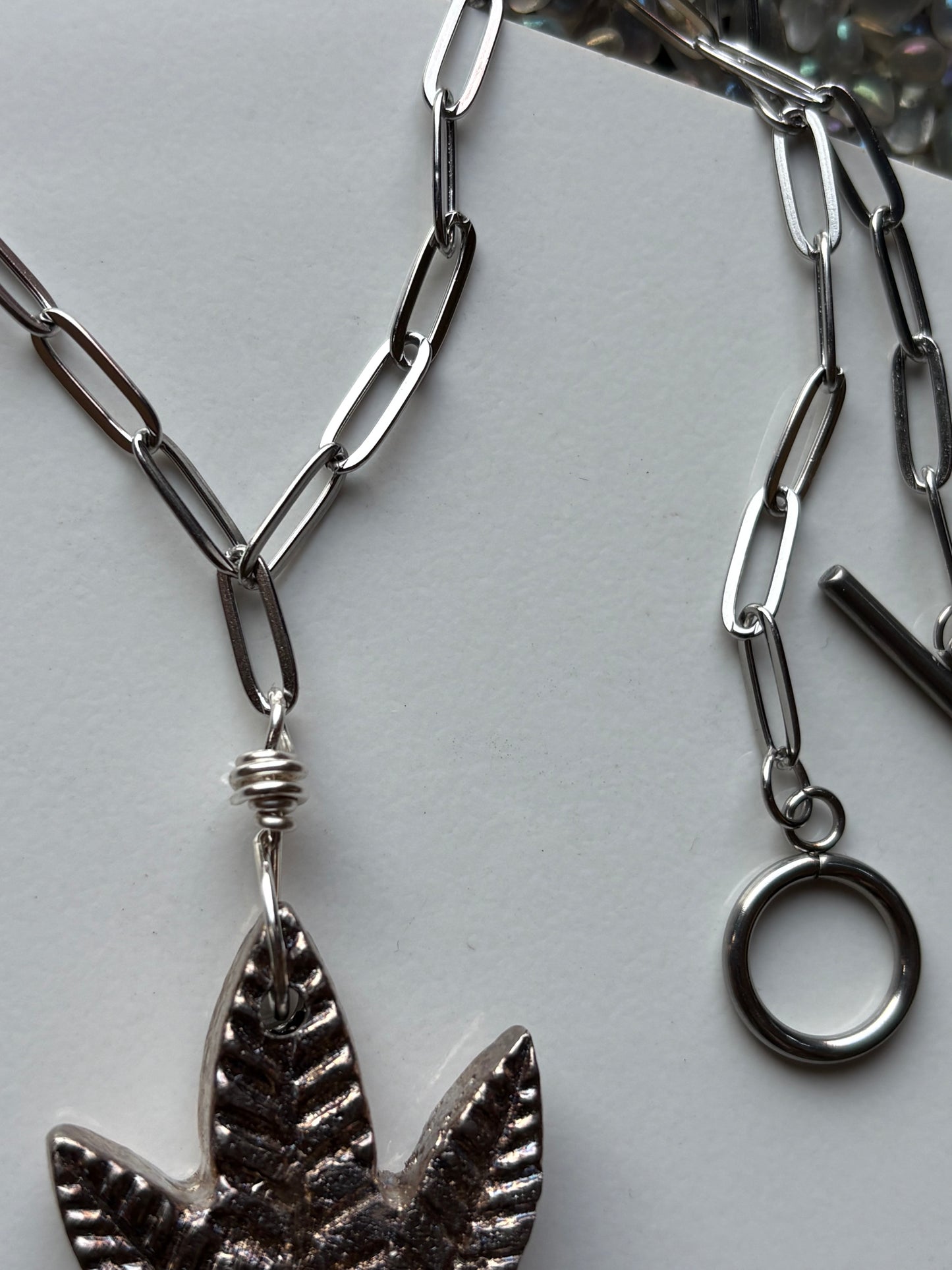 Silver Bismuth Crystal Silver Haze Leaf Necklace (2)