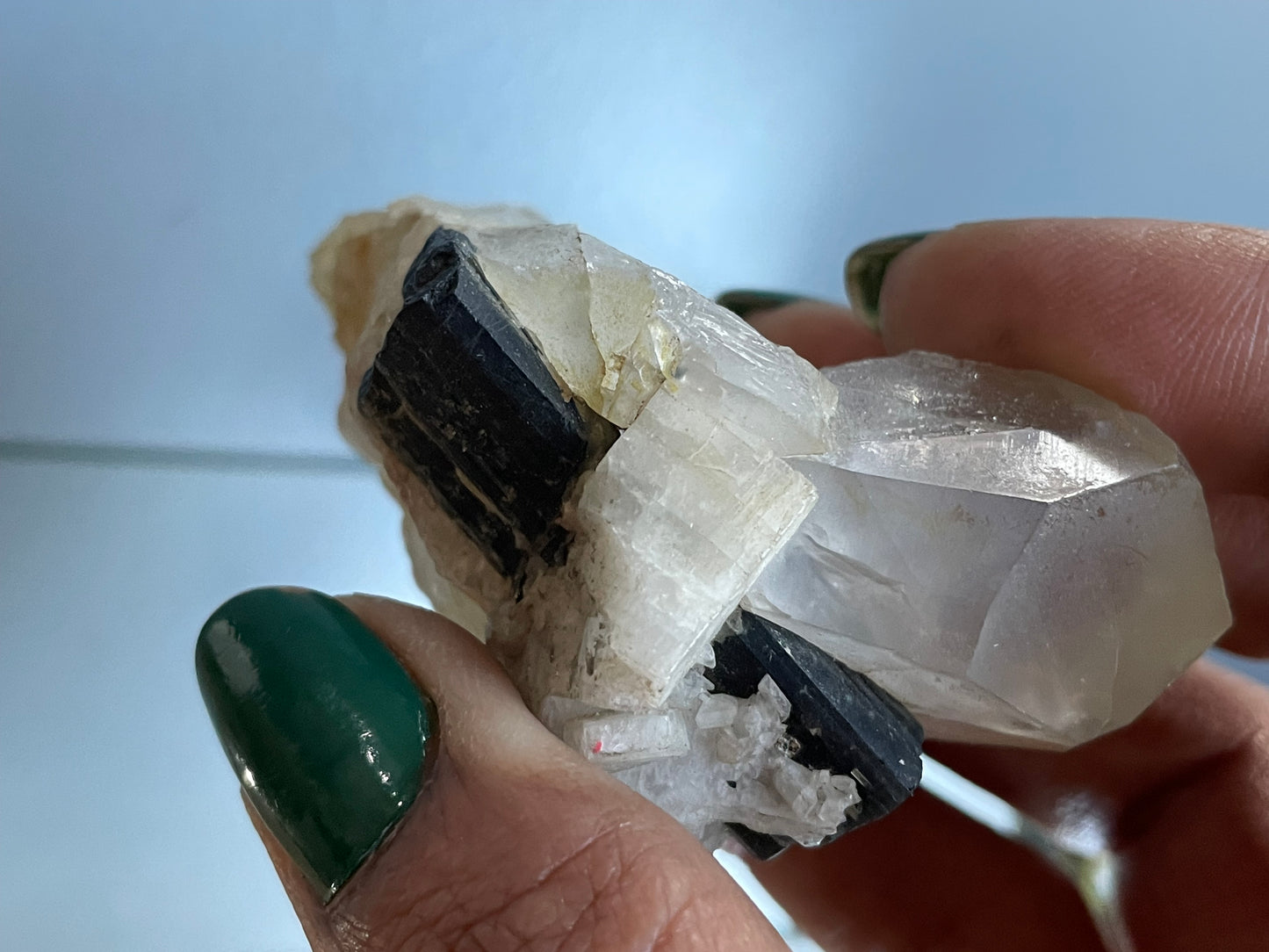 Quartz Black Tourmaline & Albite Rough Crystal Gemstone Mineral Specimen