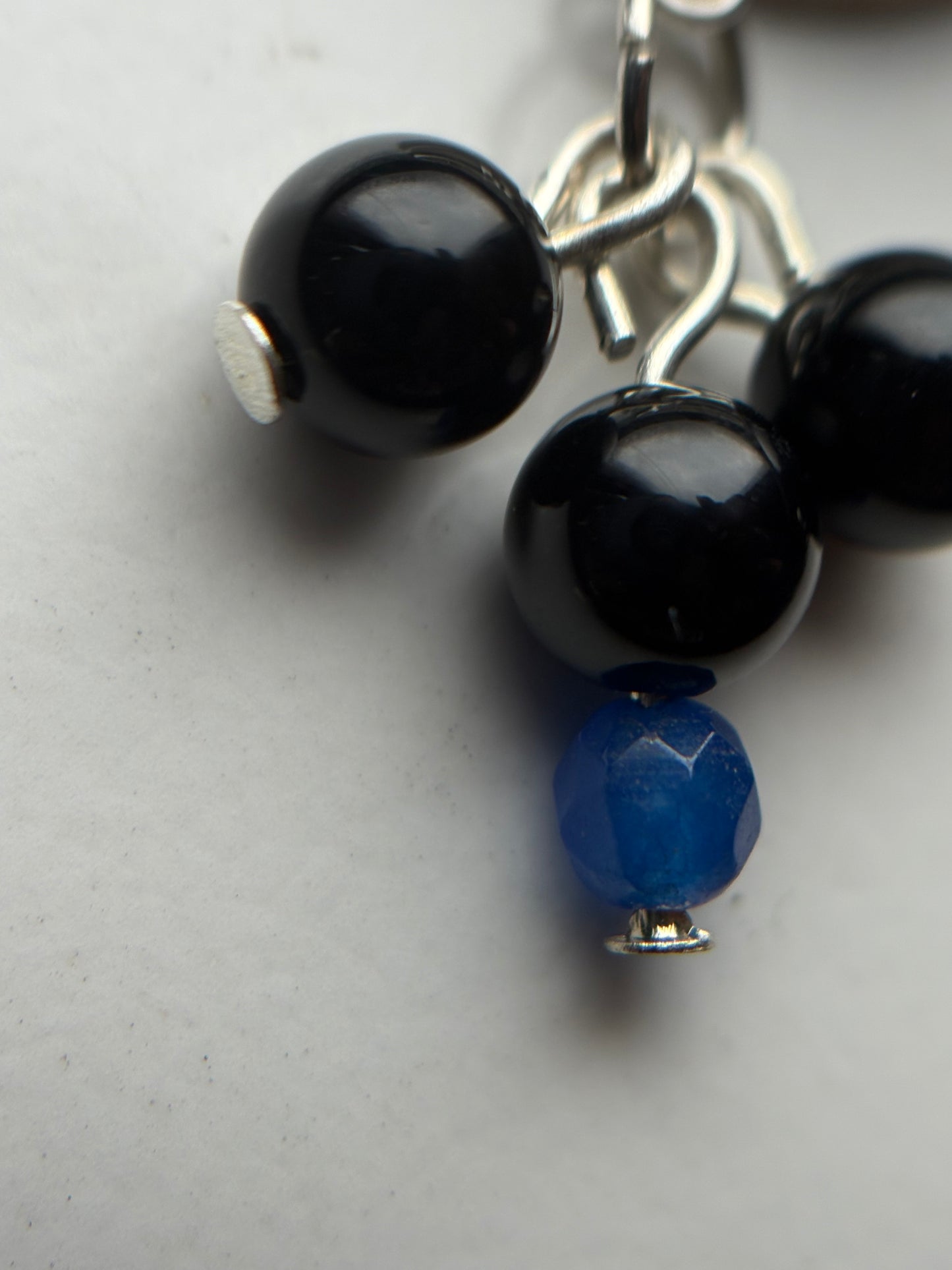 Black Tourmaline & Blue Quartz Crystal Carving Charm Silver Ring