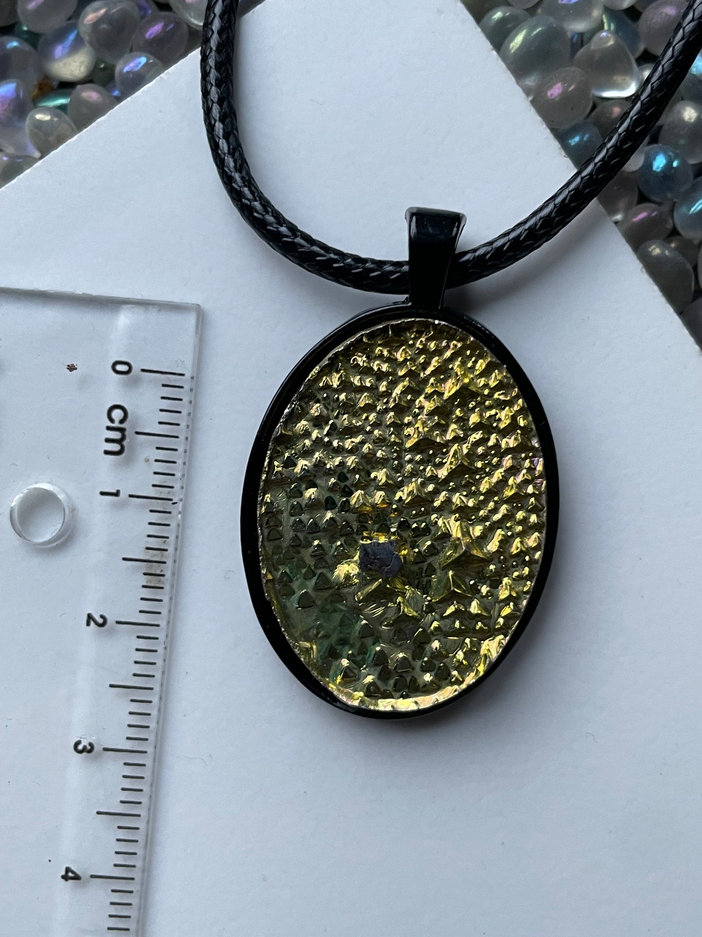 Gold Bismuth Crystal Metal Art Cord Necklace OVAL