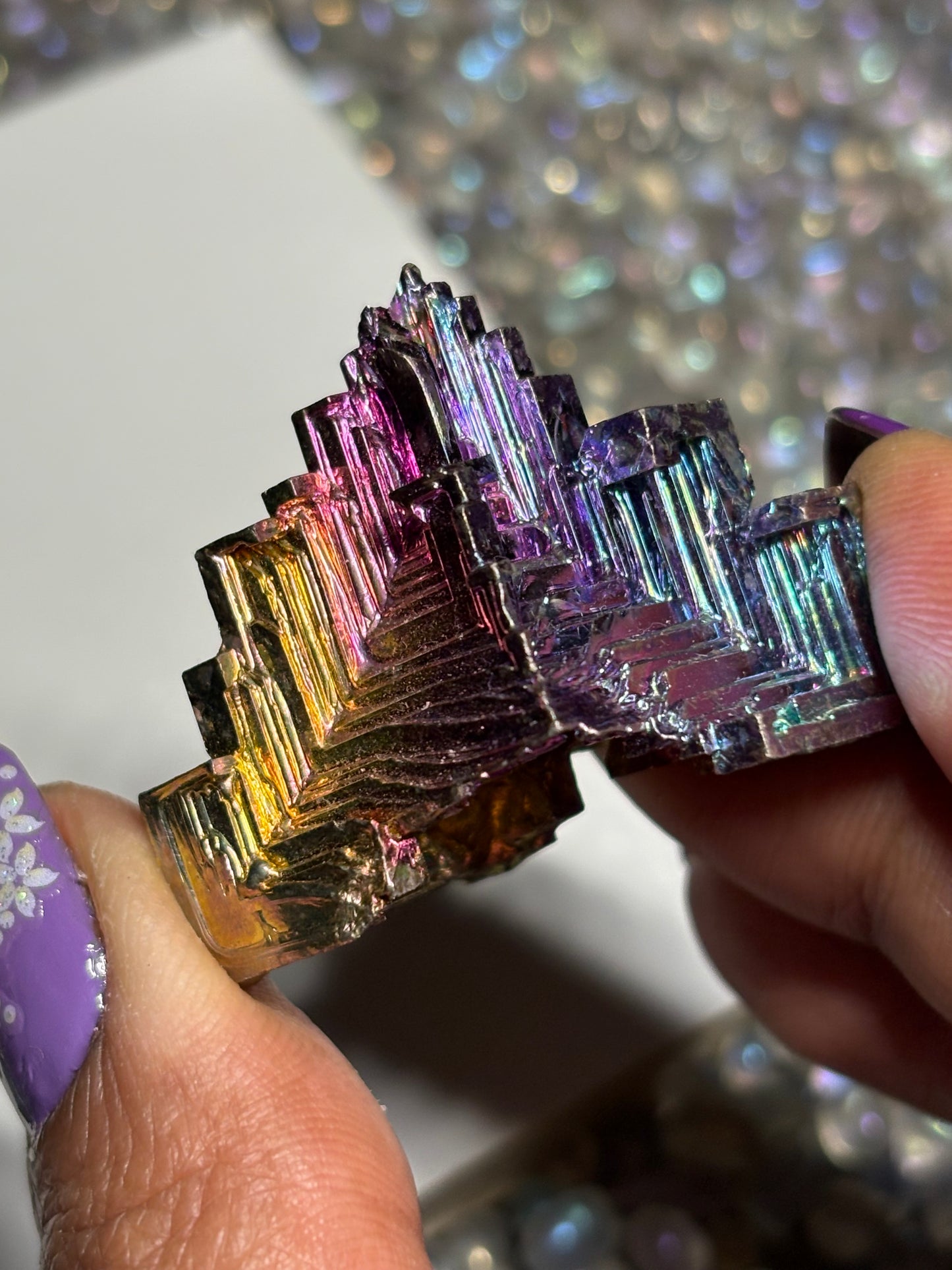 Sunset Bismuth Hopper Crystal Specimen Metal Art