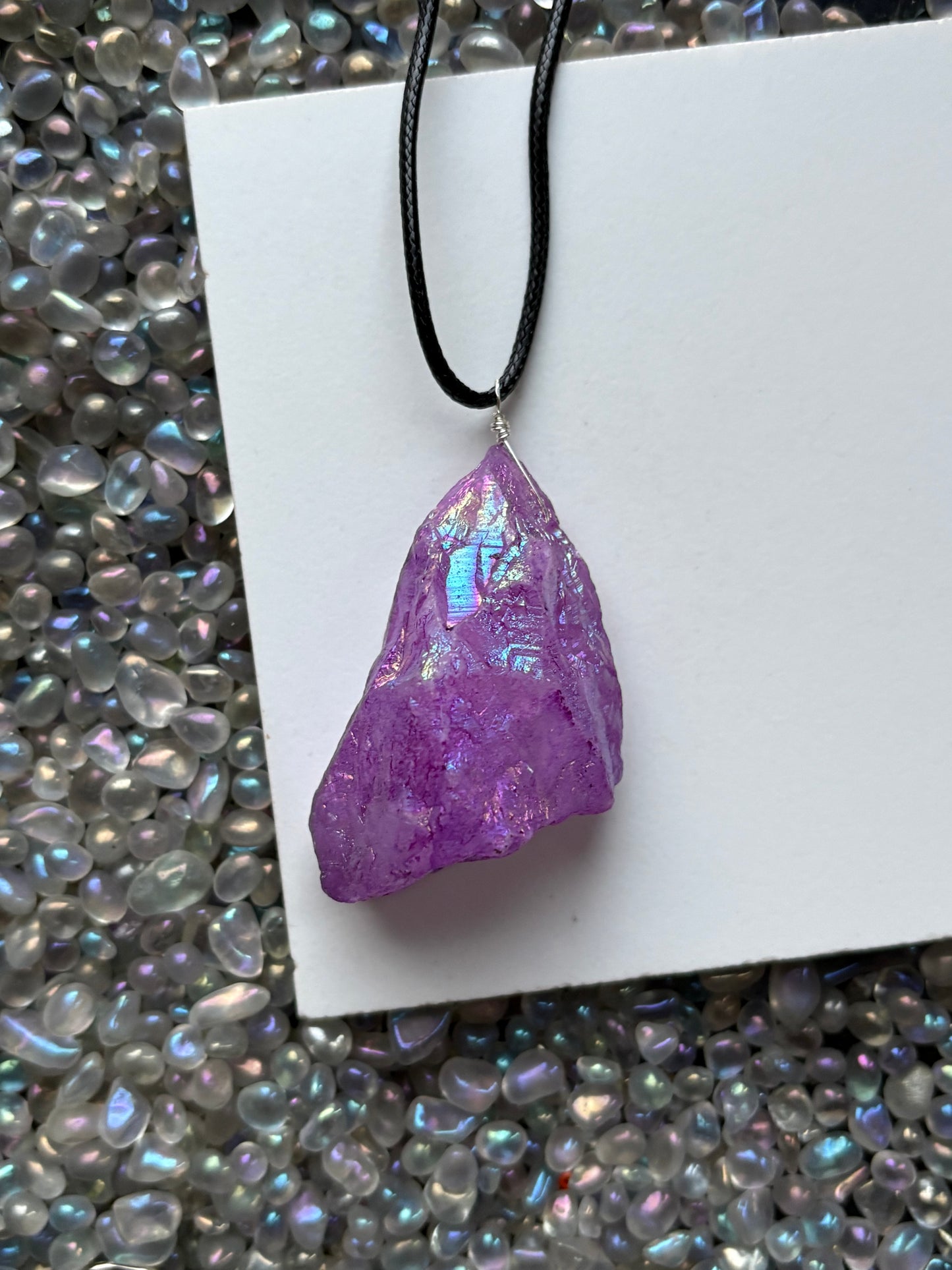 Purple Aura Coated Quartz Crystal Gemstone Necklace (1)
