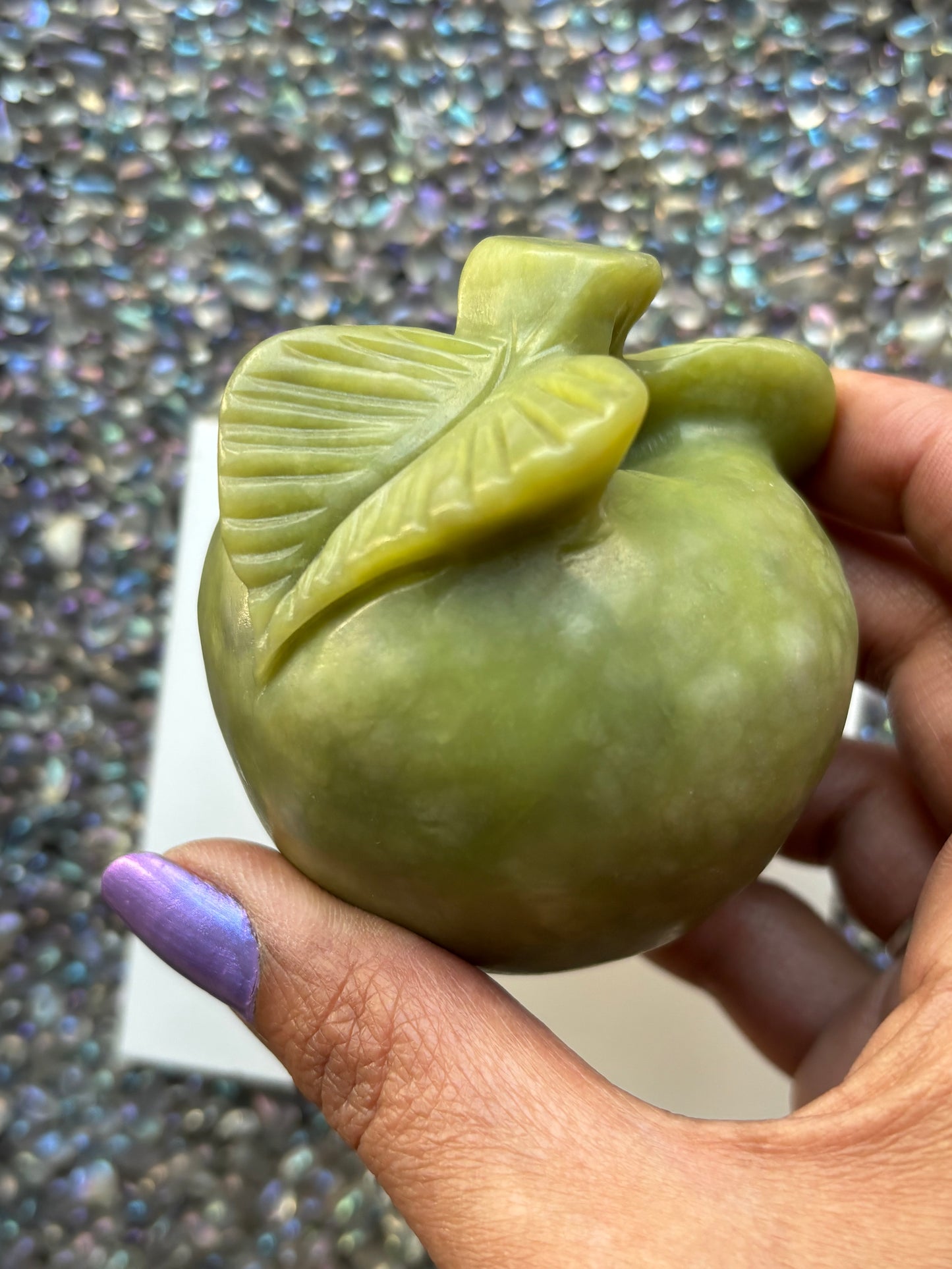 Green Jade Gemstone Crystal Apple Carving