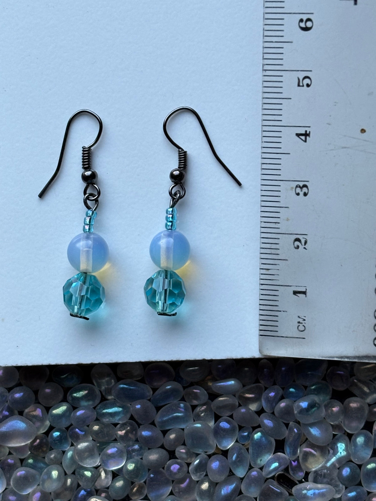 Opalite & Sky Blue Crystal Black Drop Earrings