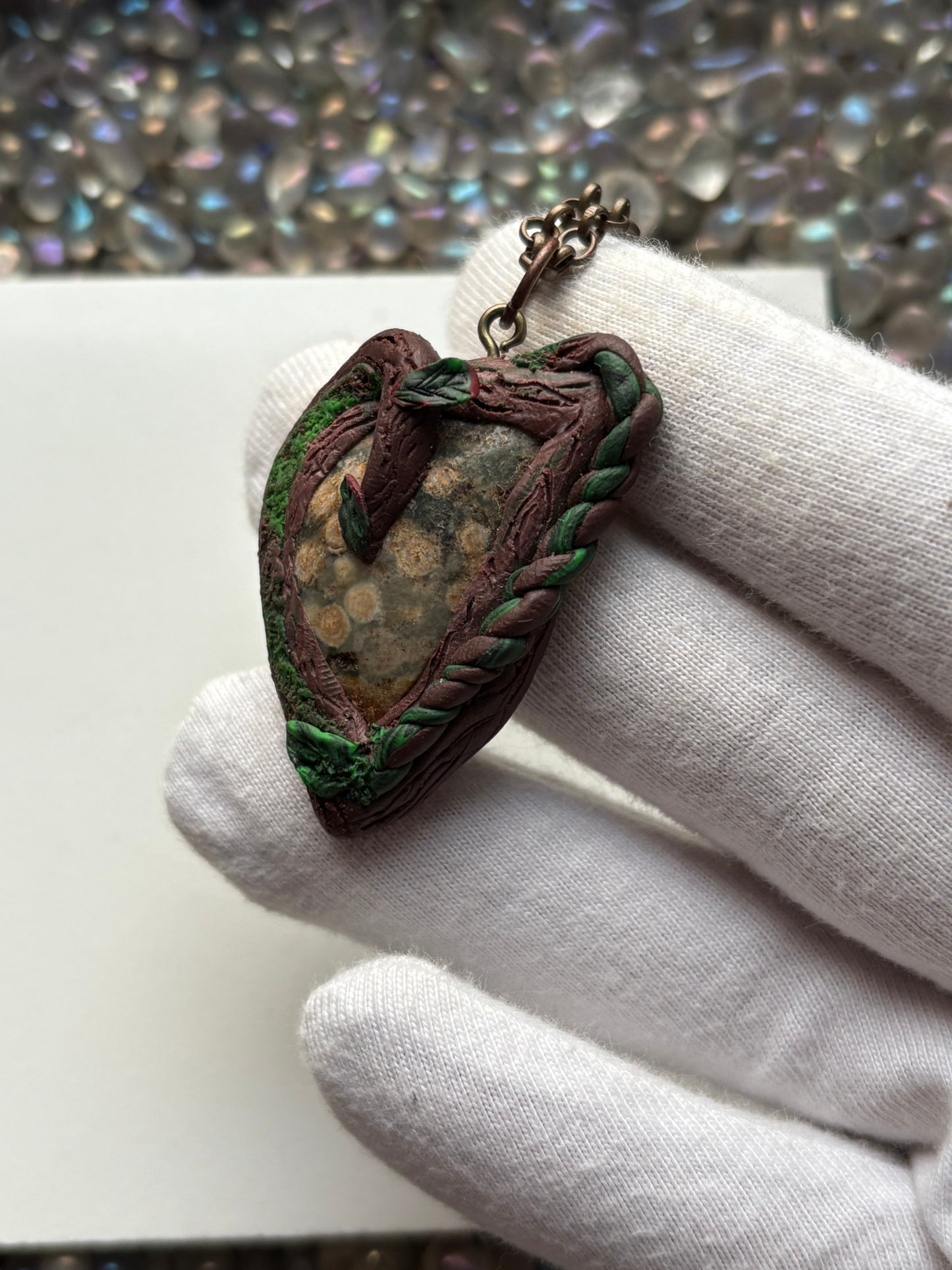 Ocean Jasper Gemstone Crystal Enchanted Forest Necklace (1)