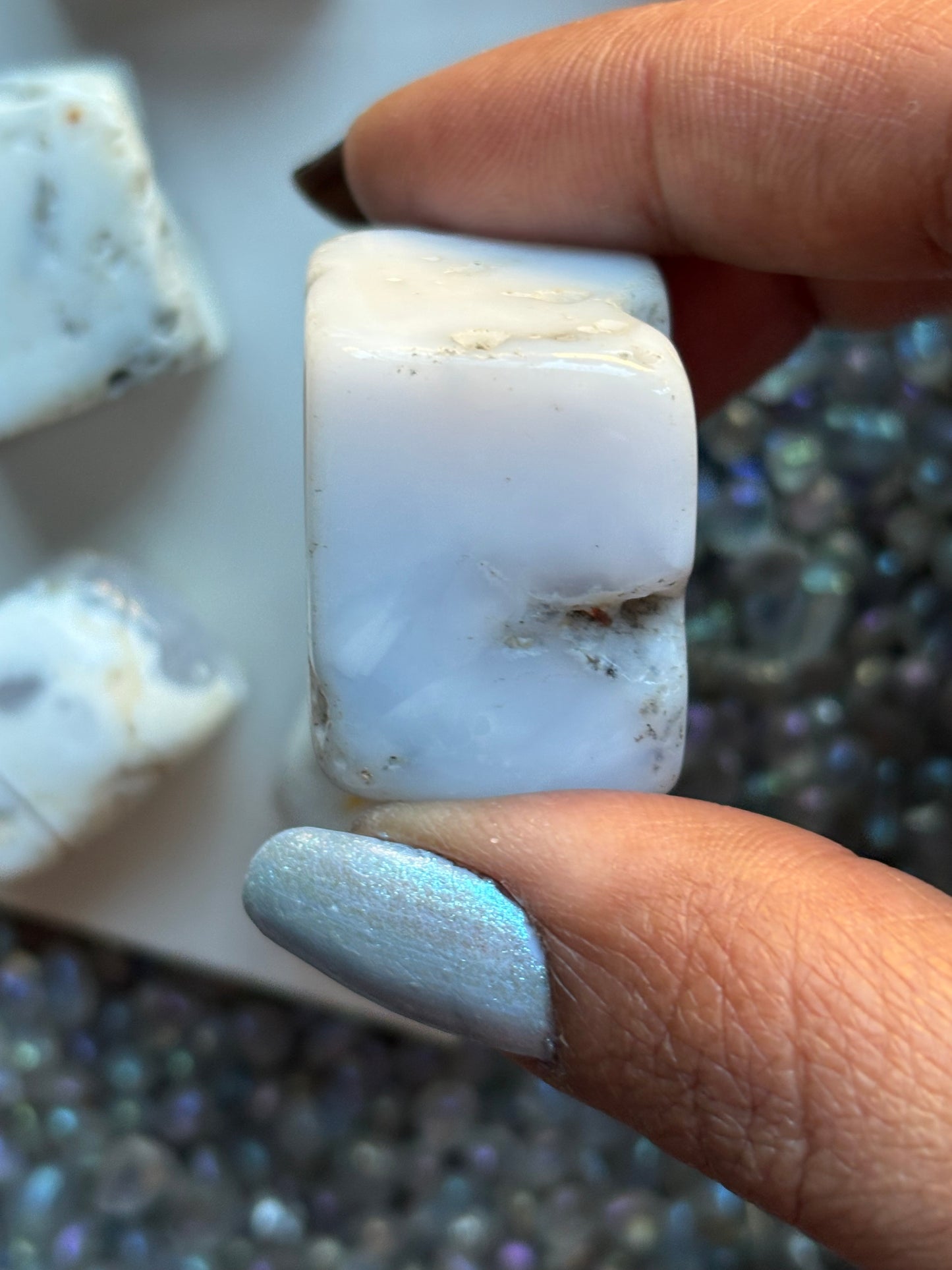 White Chalcedony Tumbled Cube Gemstone Crystal - Large