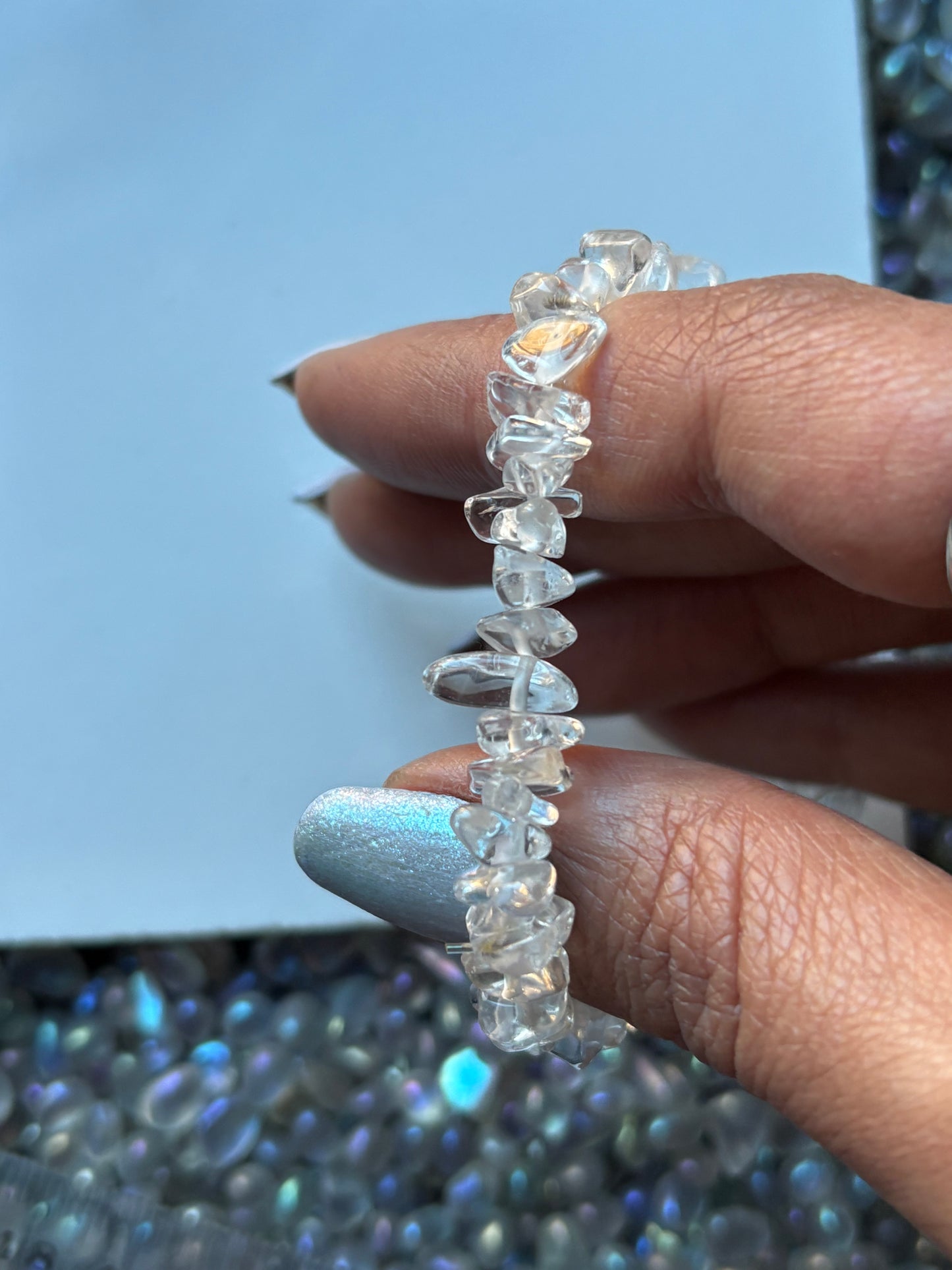 Clear Quartz Rough Crystal Gemstone stretch bracelet