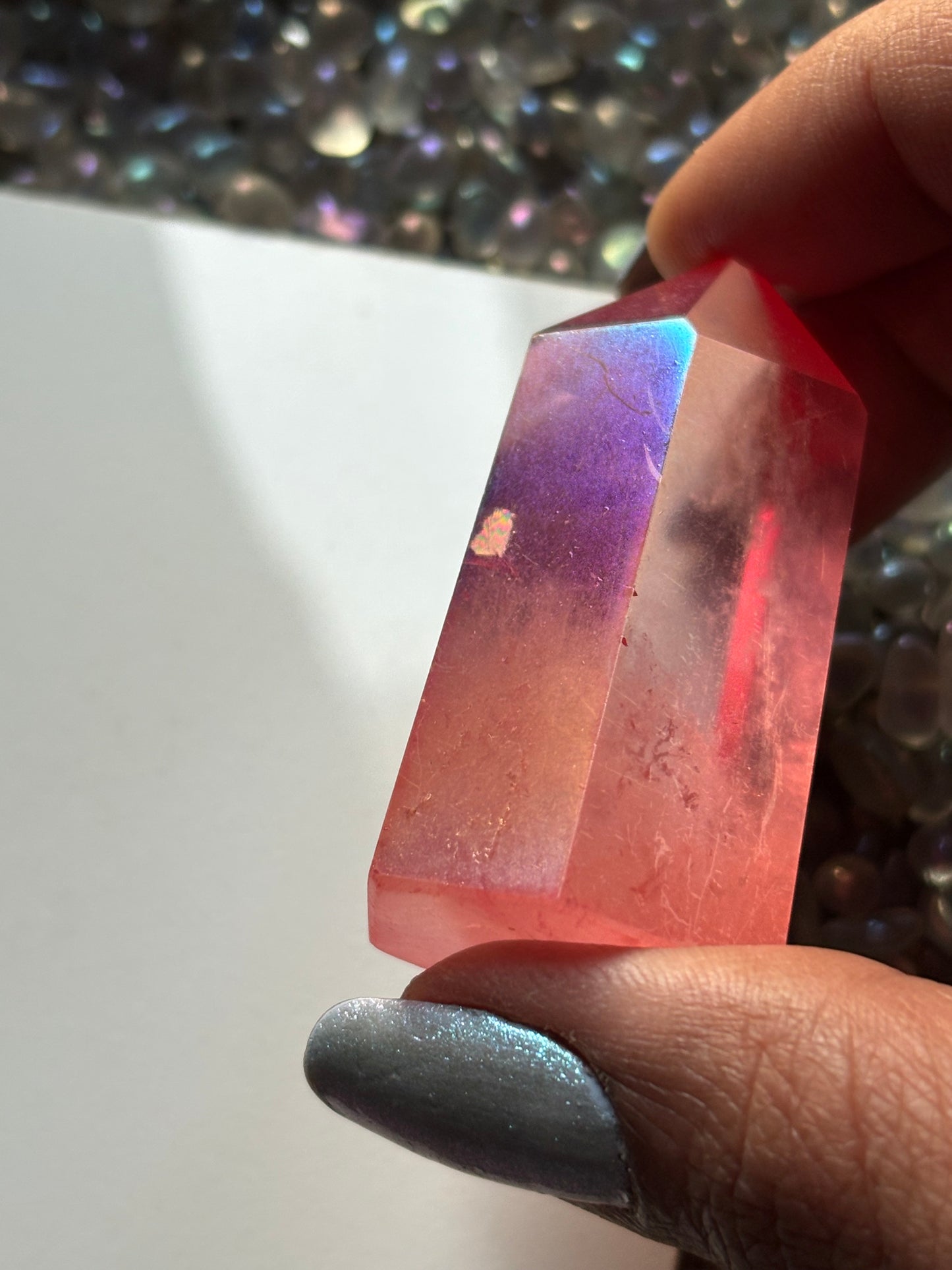 Red Aura Quartz Crystal Gemstone Tower Point