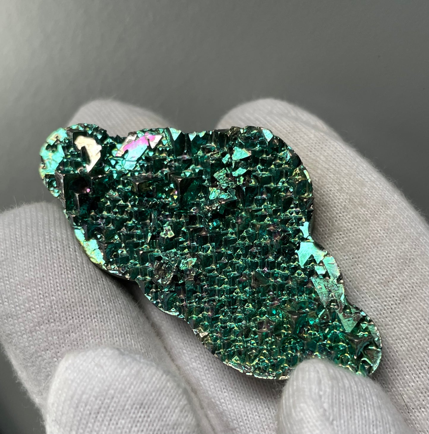 Teal Bismuth Crystal Cloud Cut Out Metal Art