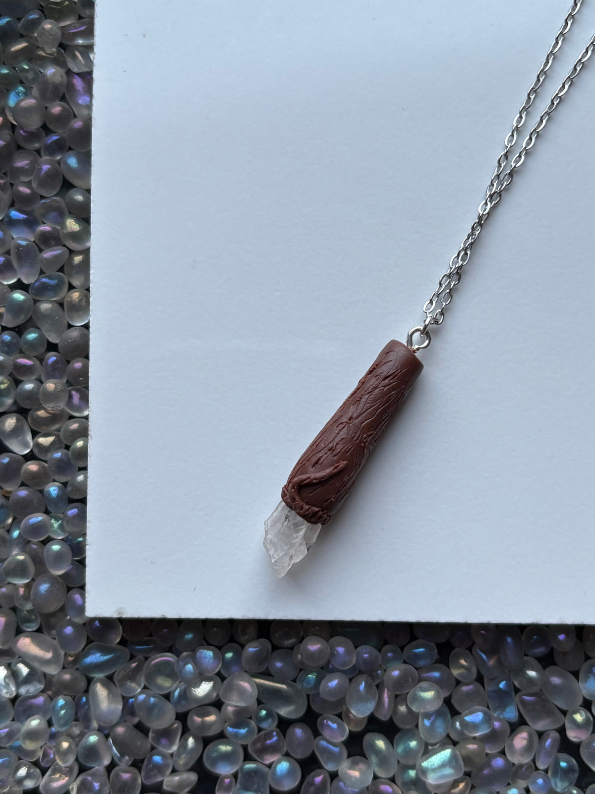 Scottish Quartz Crystal Gemstone Clay Wooden Wand Necklace (5)