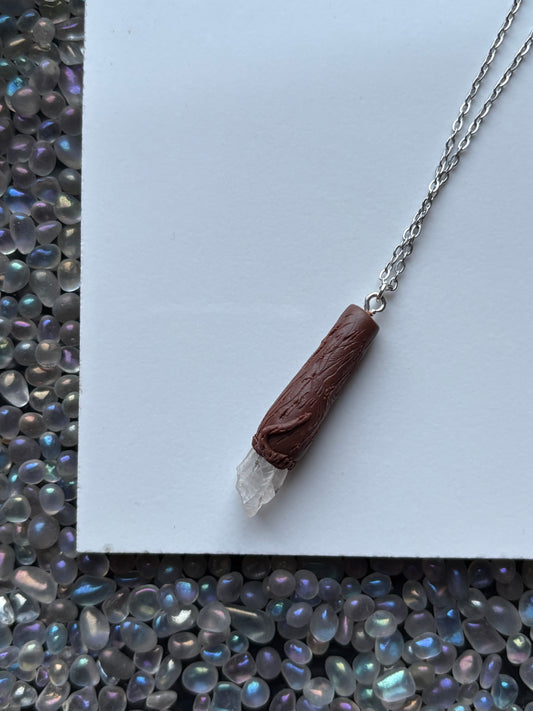 Scottish Quartz Crystal Gemstone Clay Wooden Wand Necklace (5)