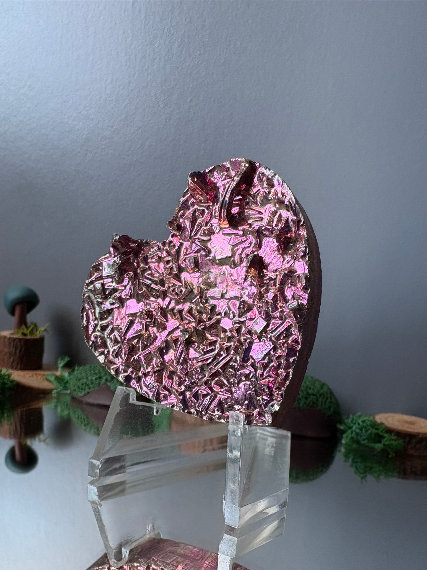 Pink Bismuth Crystal Heart Cut Out Metal Art