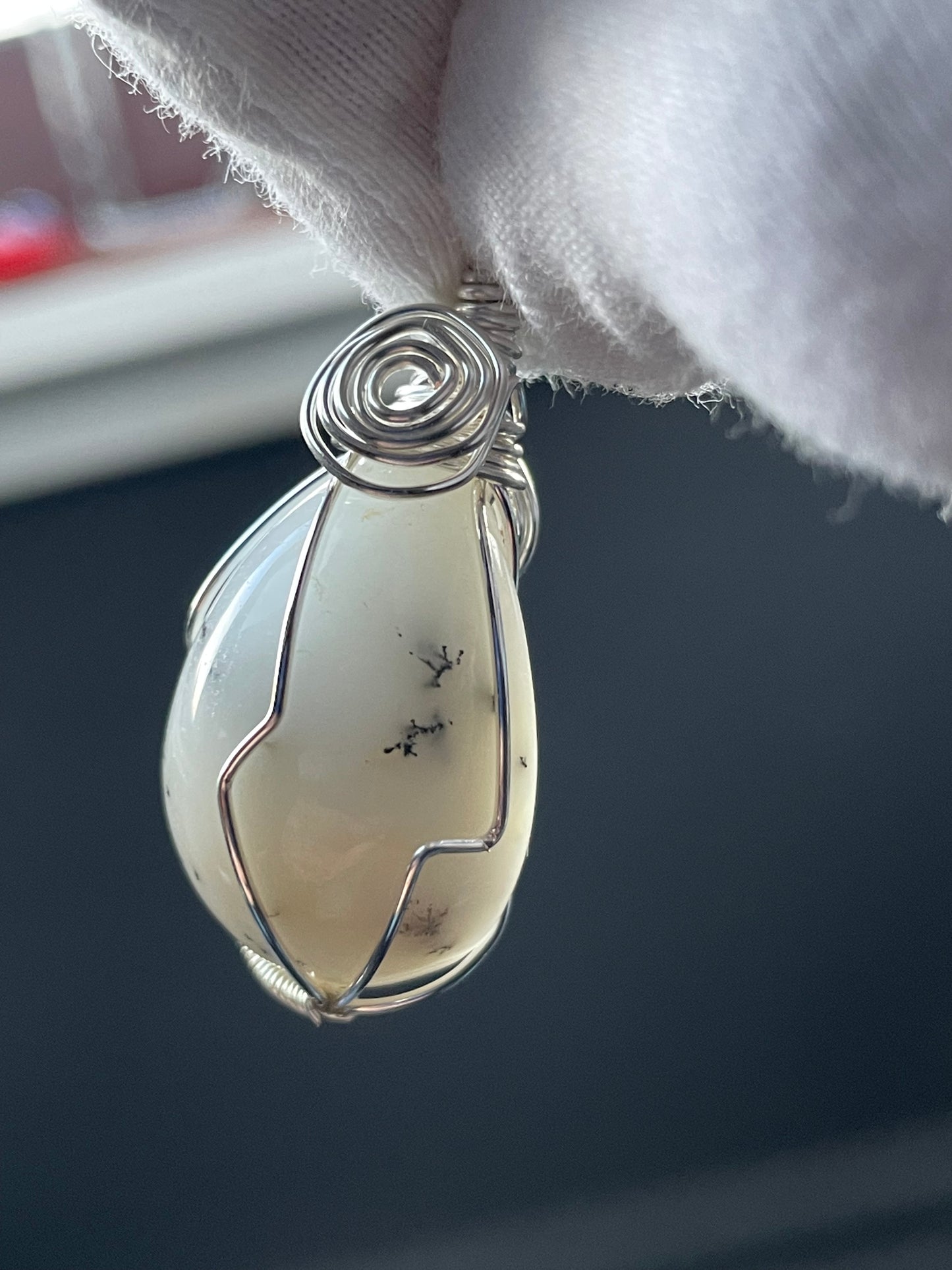 Dendritic Opal Agate Crystal Gemstone Wire Wrapped Necklace (2)