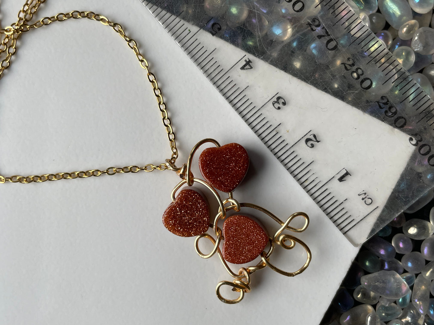 Goldstone Crystal Gemstone Heart Wire Gold Necklace