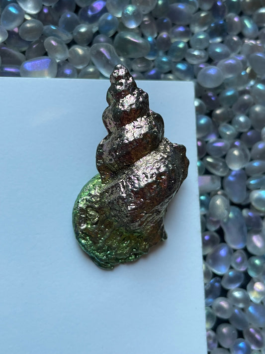 Pink & Green Bismuth Crystal Tulip Sea Shell Metal Art Sculpture