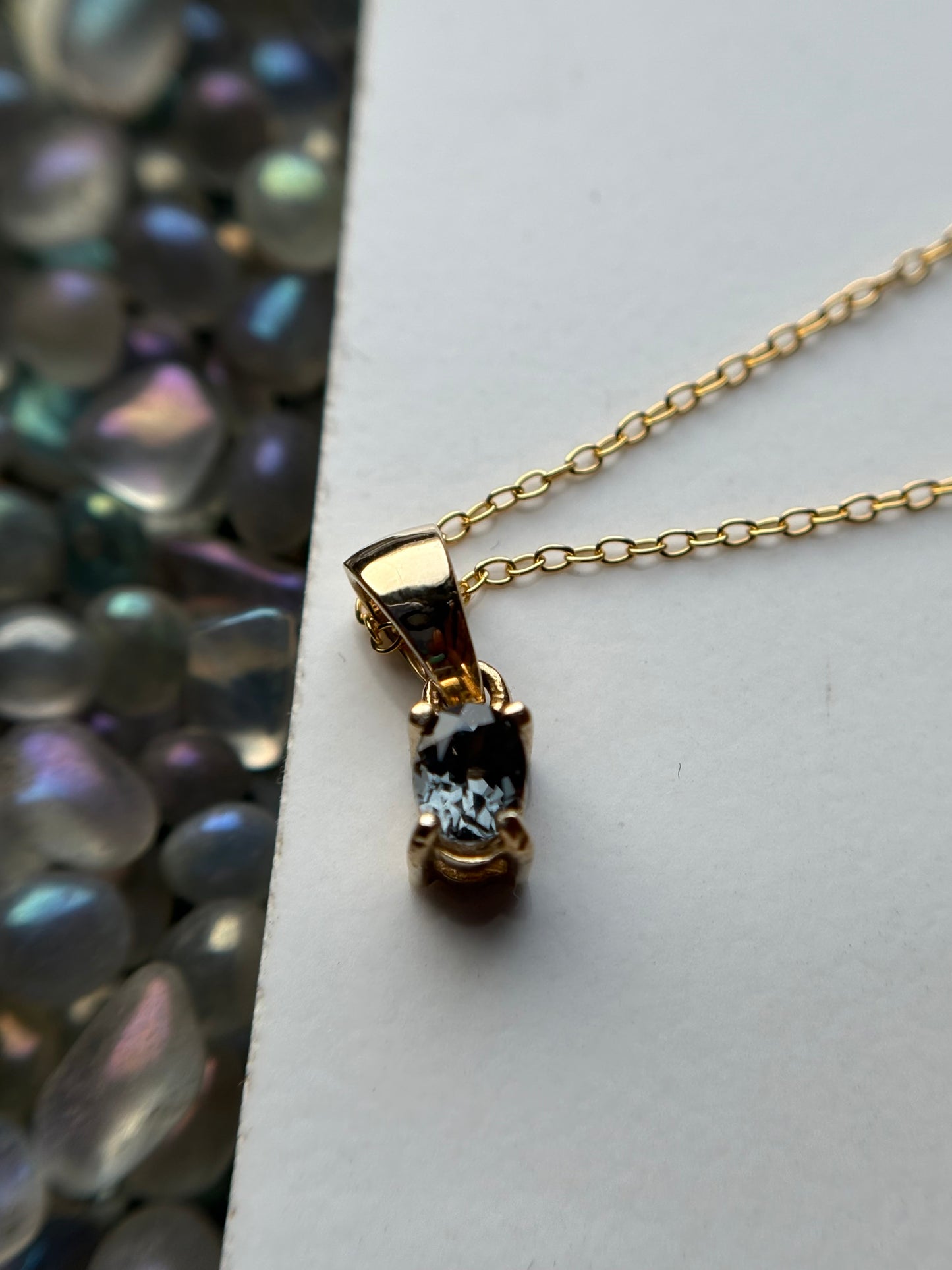 Grey Blue Spinel Oval Gemstone Gold 925 Sterling Silver Necklace