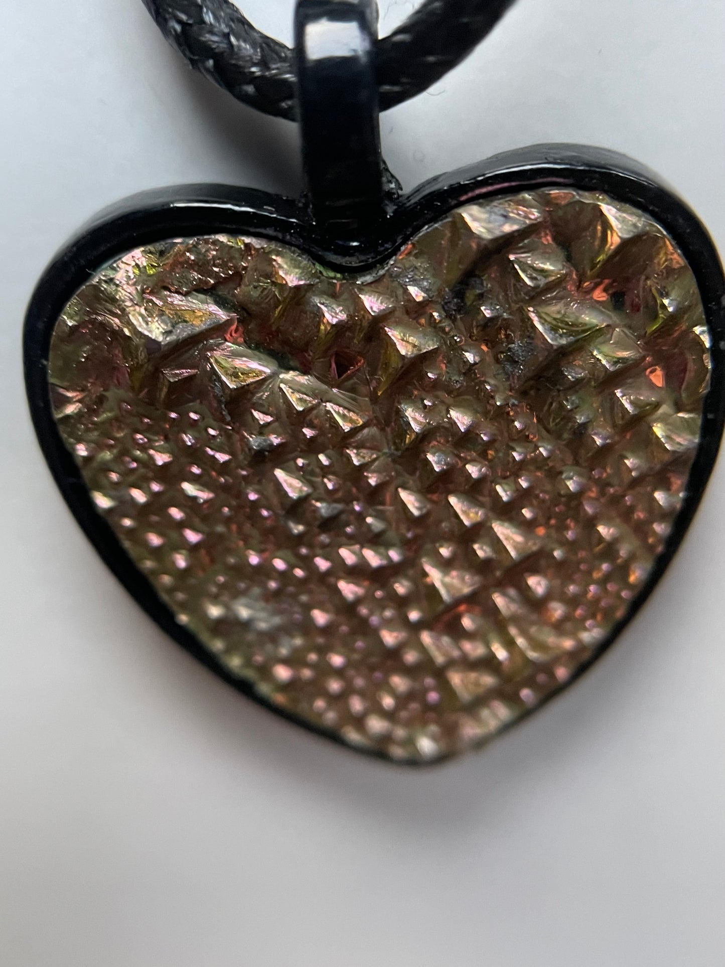 Peach Bismuth Heart Crystal Metal Art Cord Necklace
