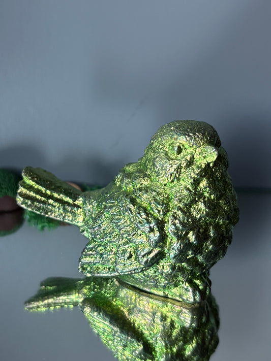 Green Bismuth Crystal Wren Song Bird Metal Art Sculpture