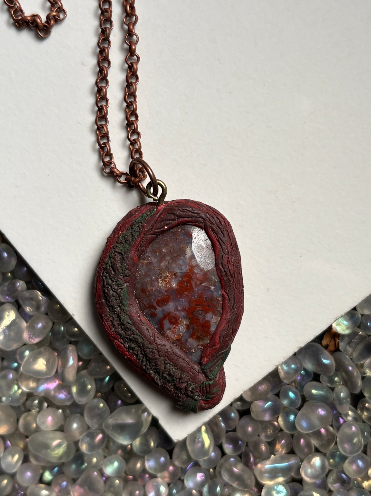 Red Flower Agate Crystal Gemstone Enchanted Forest Necklace