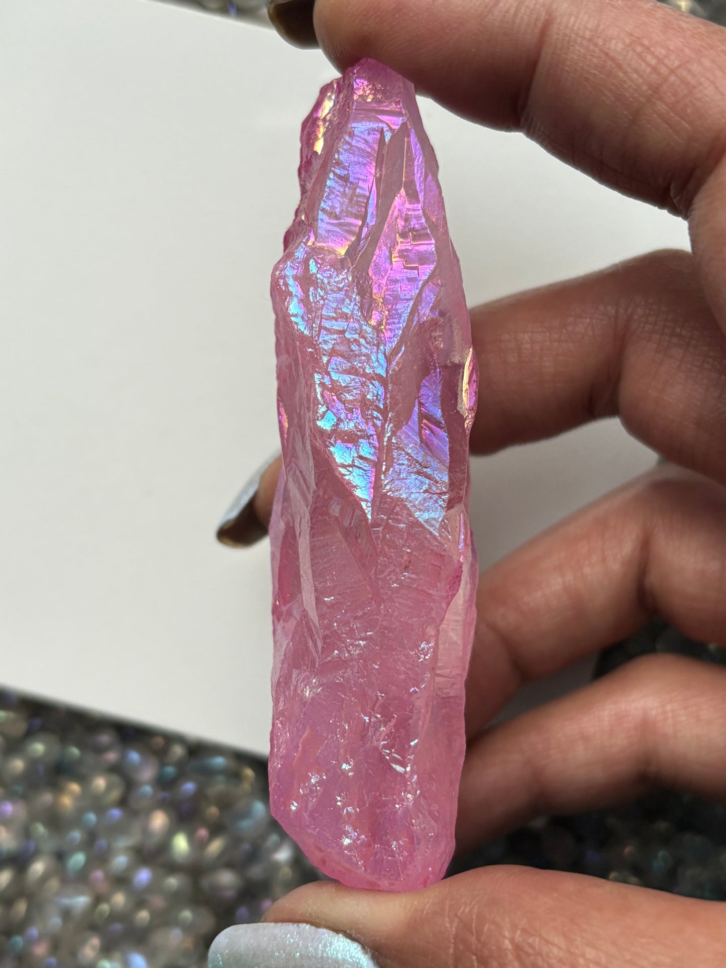 Pink Aura Quartz Rough Gemstone Crystal Unicorn Tear - Large