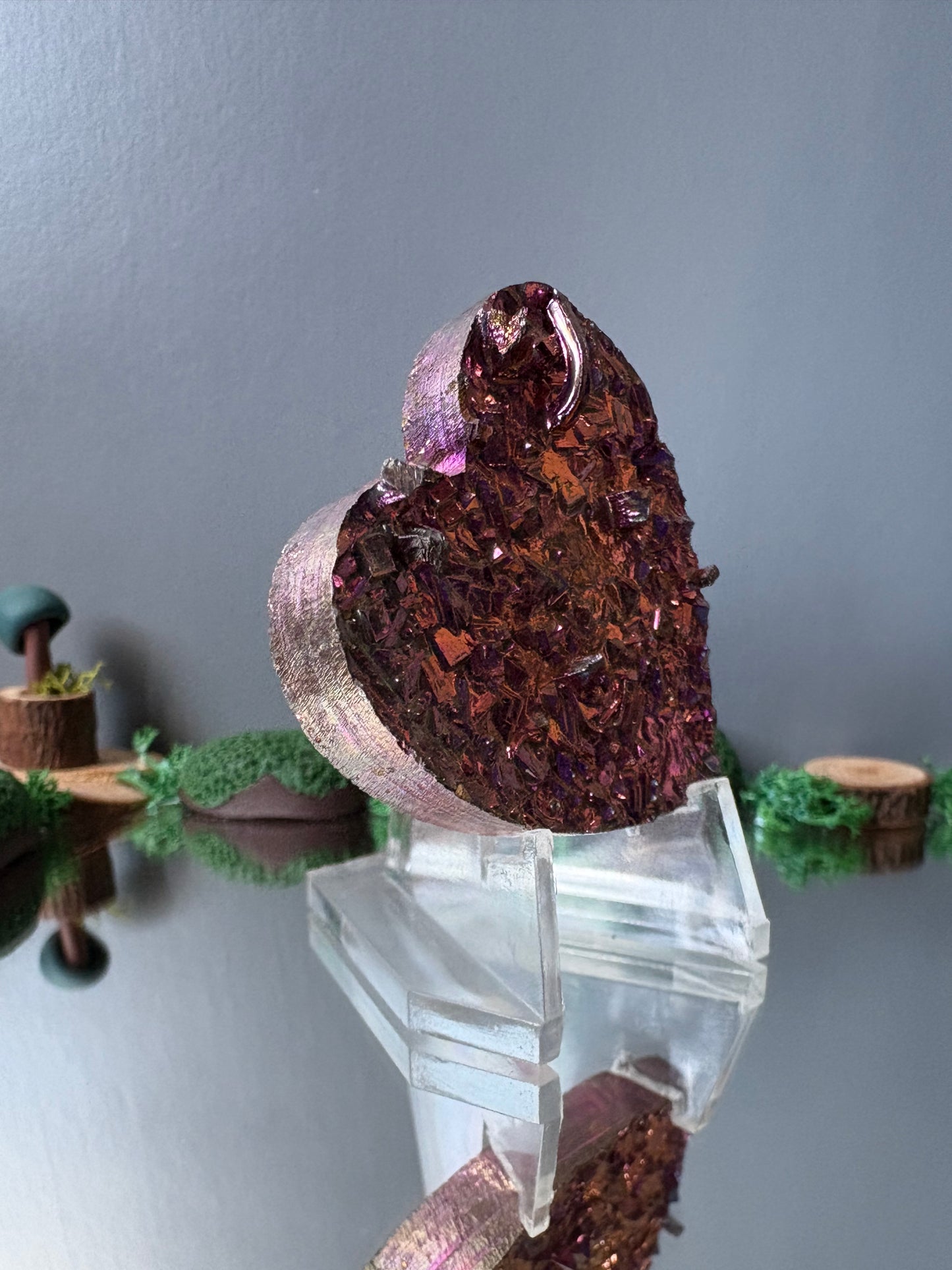 Pink Bismuth Crystal Heart Cut Out Metal Art
